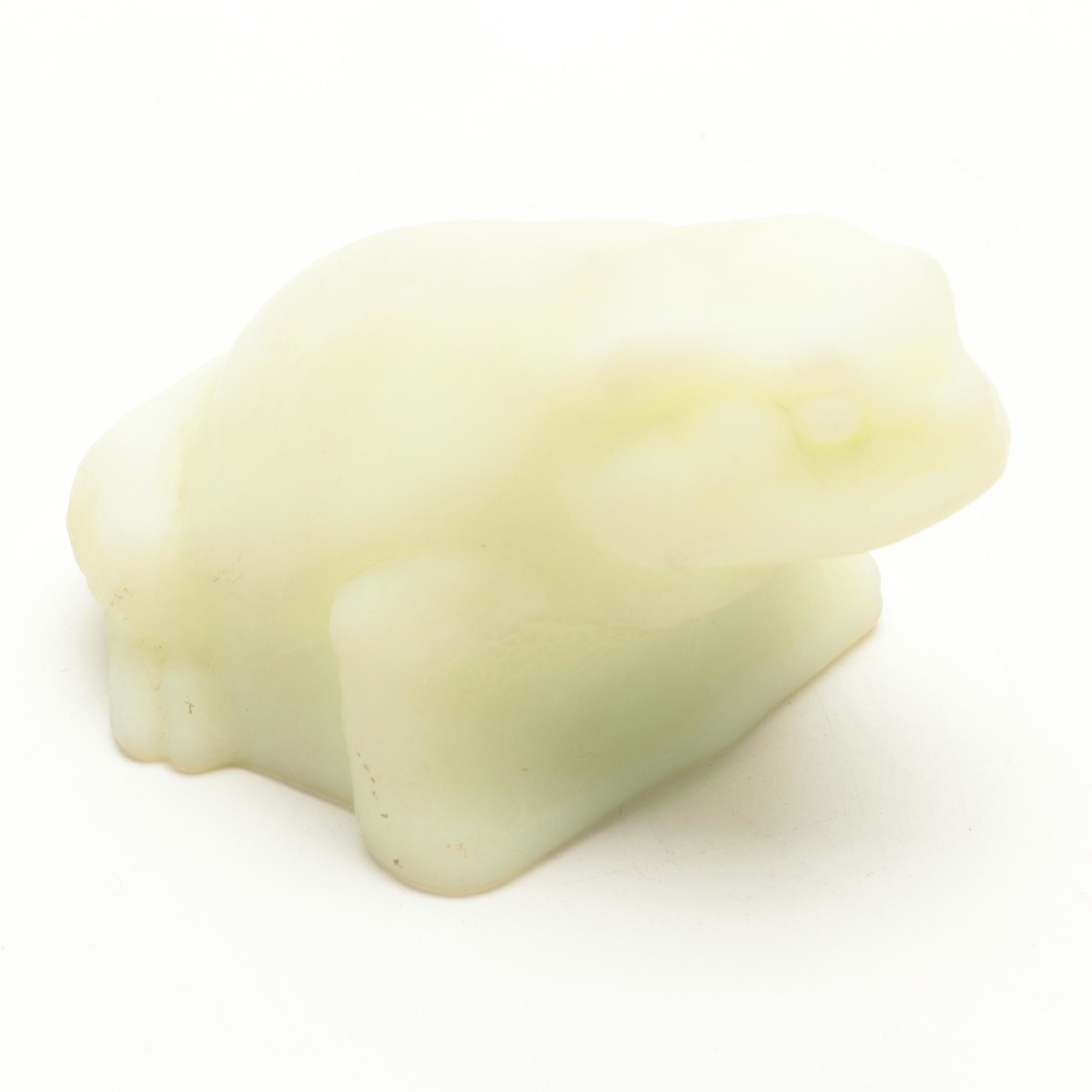 Fenton Custard Glass Frog with Other Green Opalescent Glass Frog Figurines