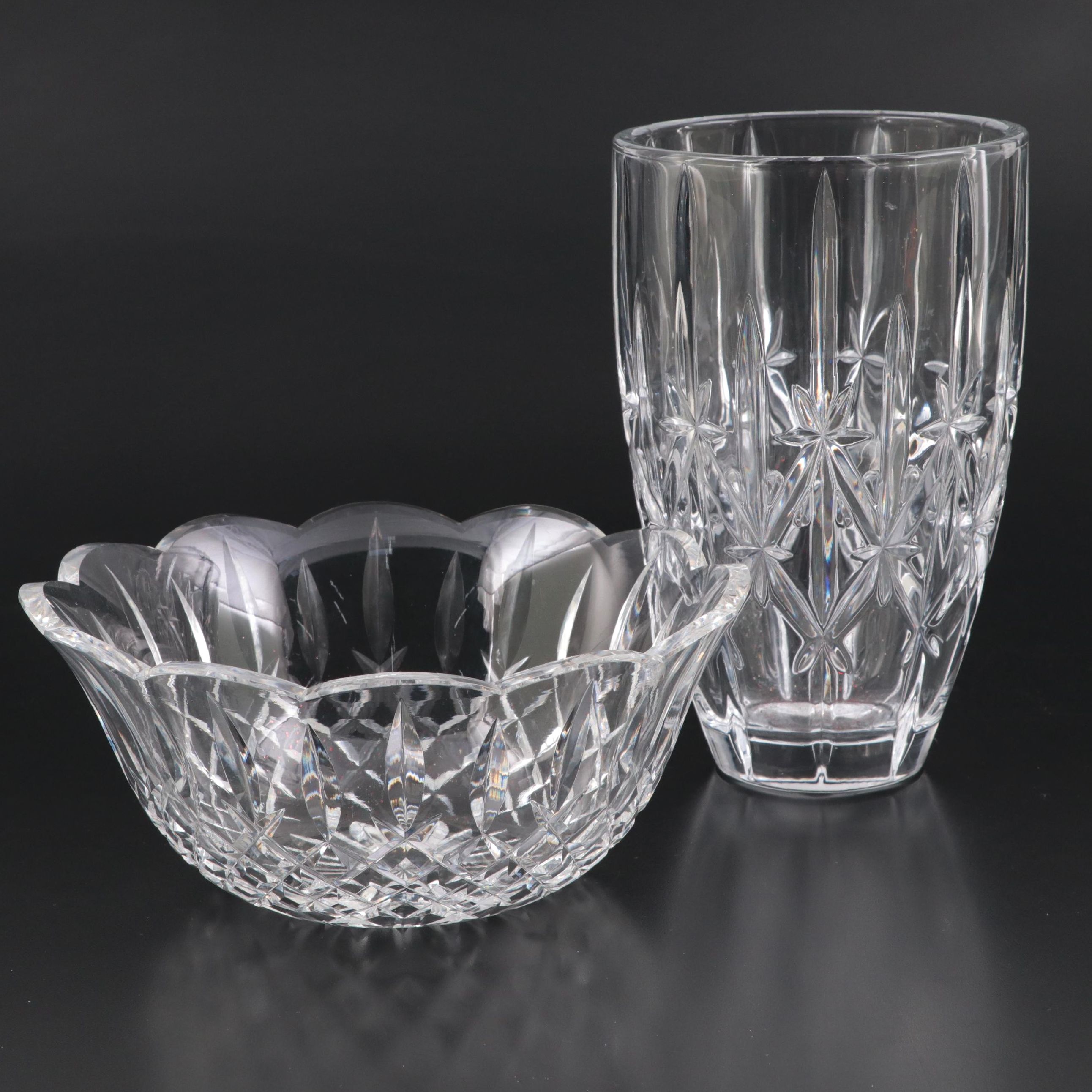 Waterford Crystal "Lismore" Bowl with Marquis by Waterford "Sparkle" Vase