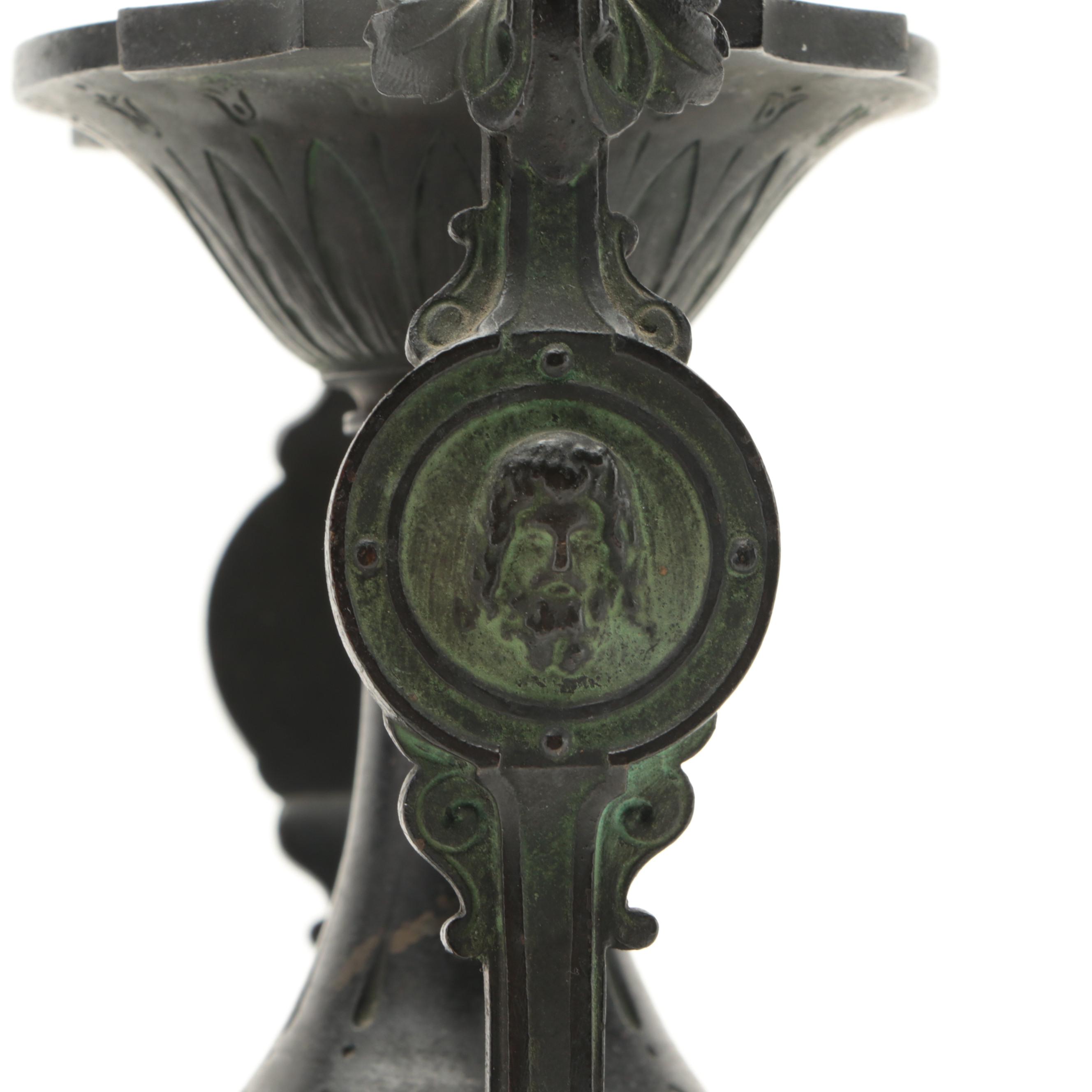 Pair of Greek Revival Bronzed Metal Amphora Urns