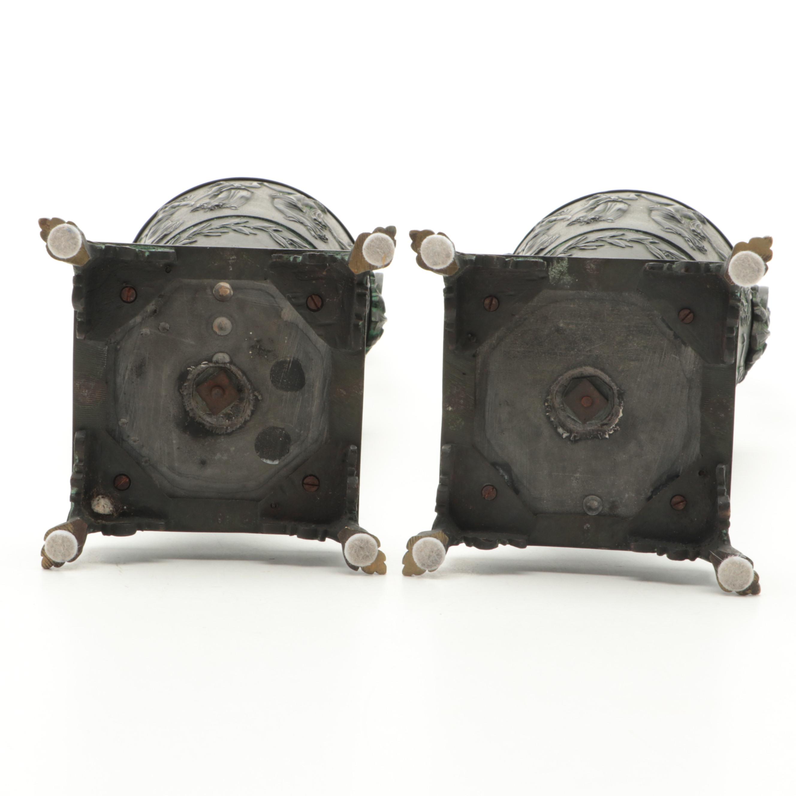 Pair of Greek Revival Bronzed Metal Amphora Urns