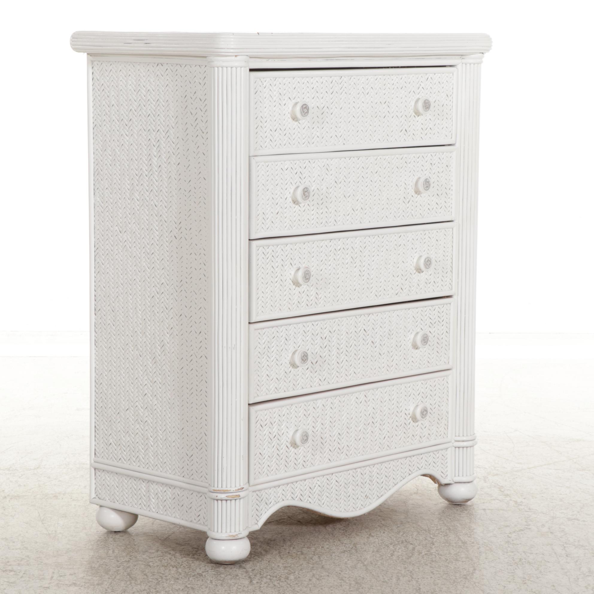 Henry Link White-Painted Wicker Mixed Bedroom Set with Metal Twin Bed Frame