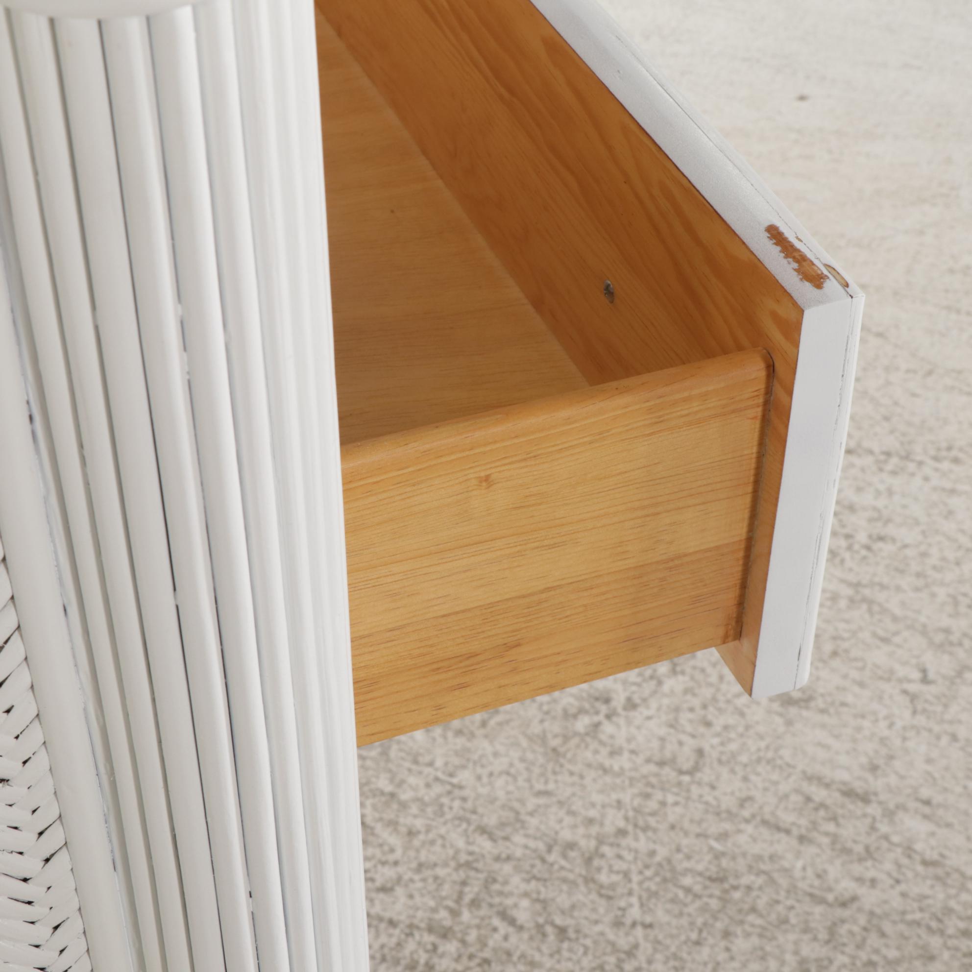 Henry Link White-Painted Wicker Mixed Bedroom Set with Metal Twin Bed Frame