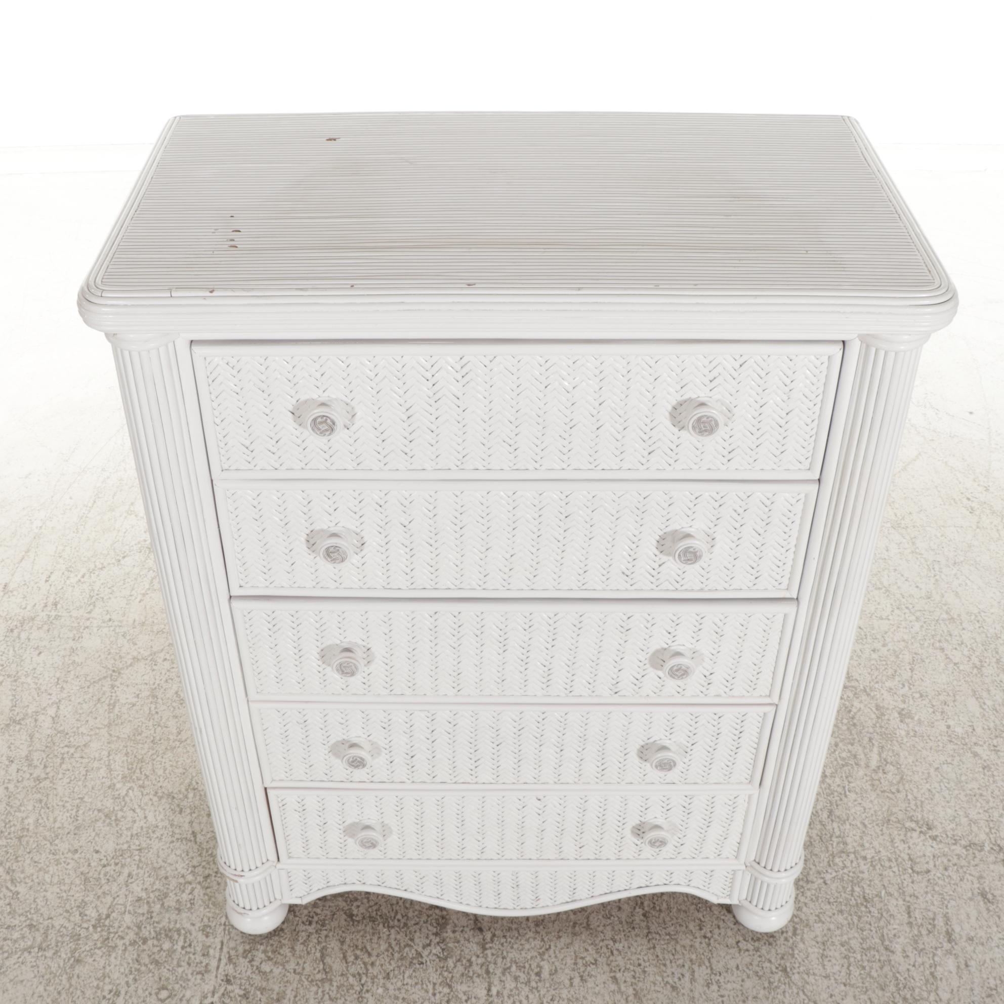 Henry Link White-Painted Wicker Mixed Bedroom Set with Metal Twin Bed Frame