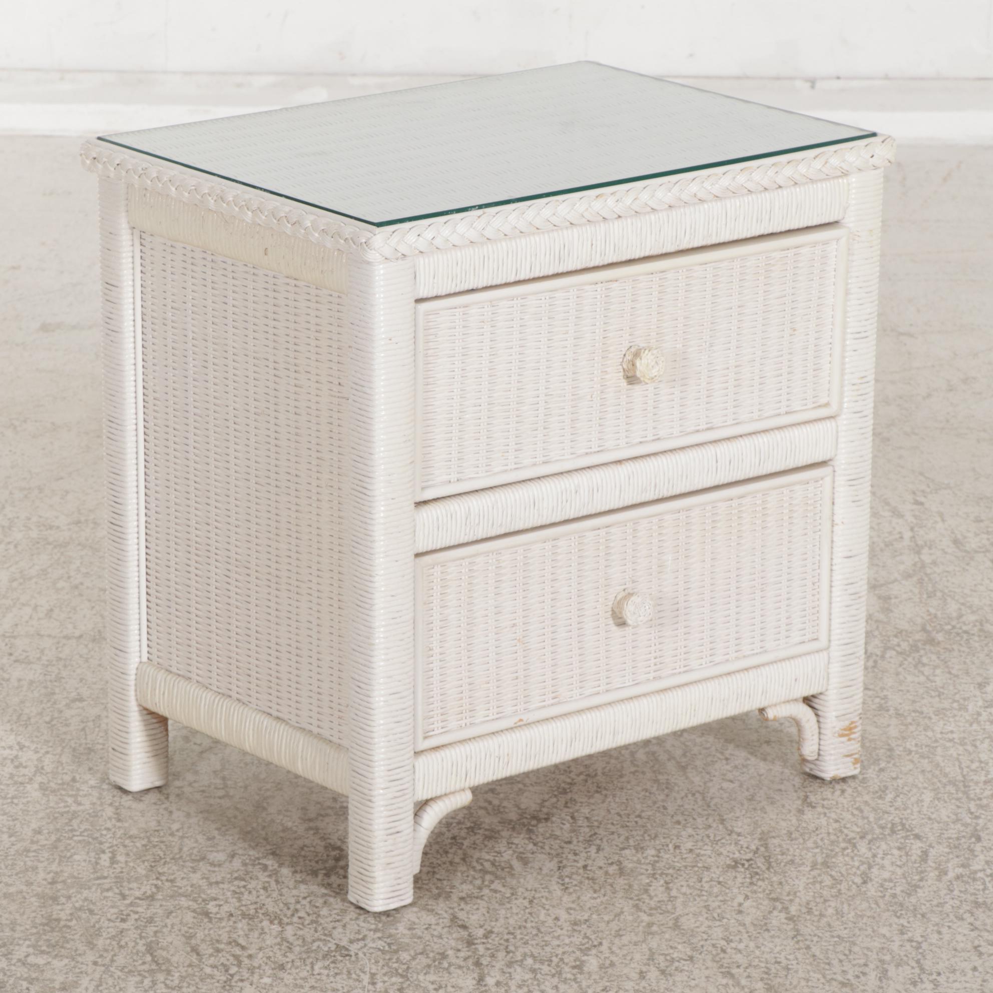 Henry Link White-Painted Wicker Mixed Bedroom Set with Metal Twin Bed Frame