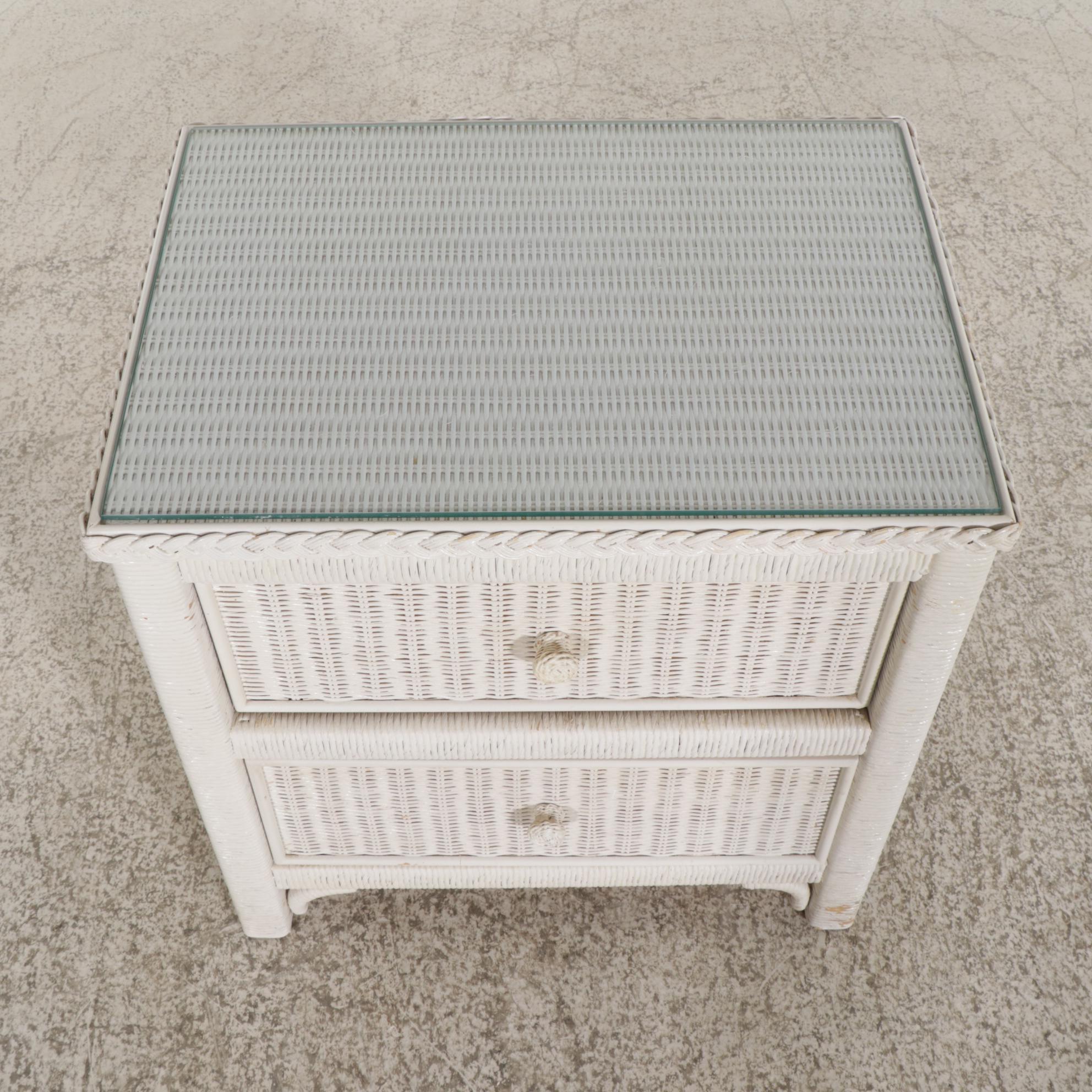 Henry Link White-Painted Wicker Mixed Bedroom Set with Metal Twin Bed Frame