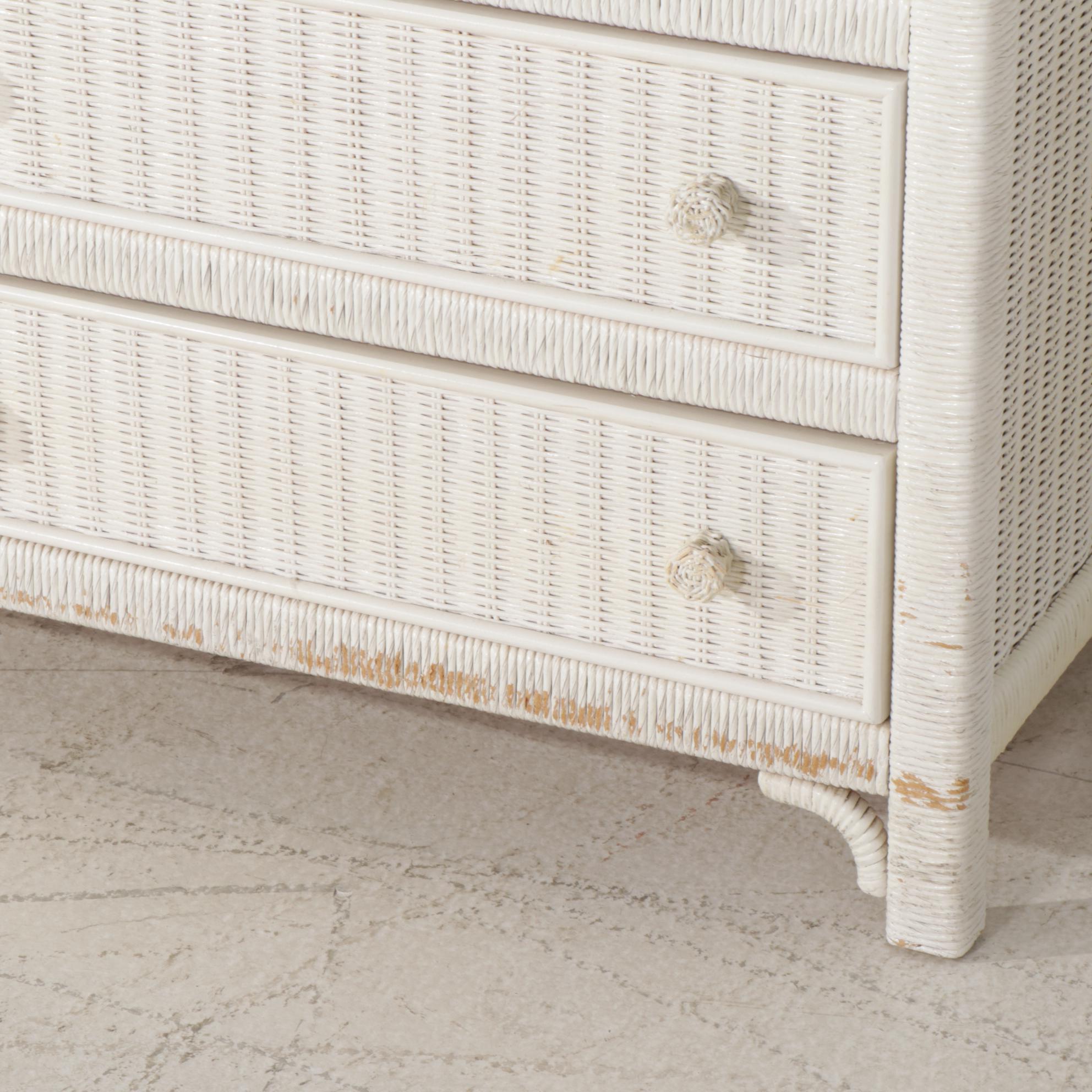 Henry Link White-Painted Wicker Mixed Bedroom Set with Metal Twin Bed Frame