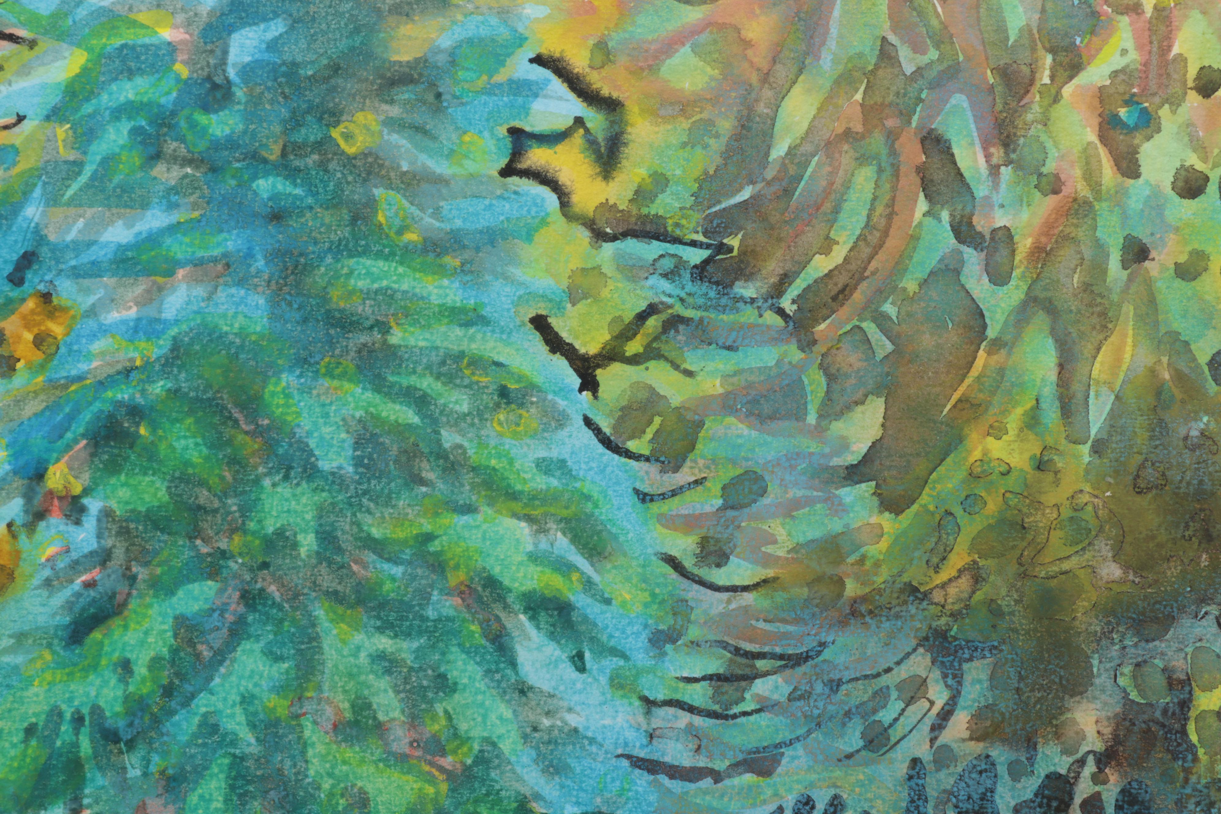 Michael Kaiser Watercolor Painting "Lovers," 21st Century