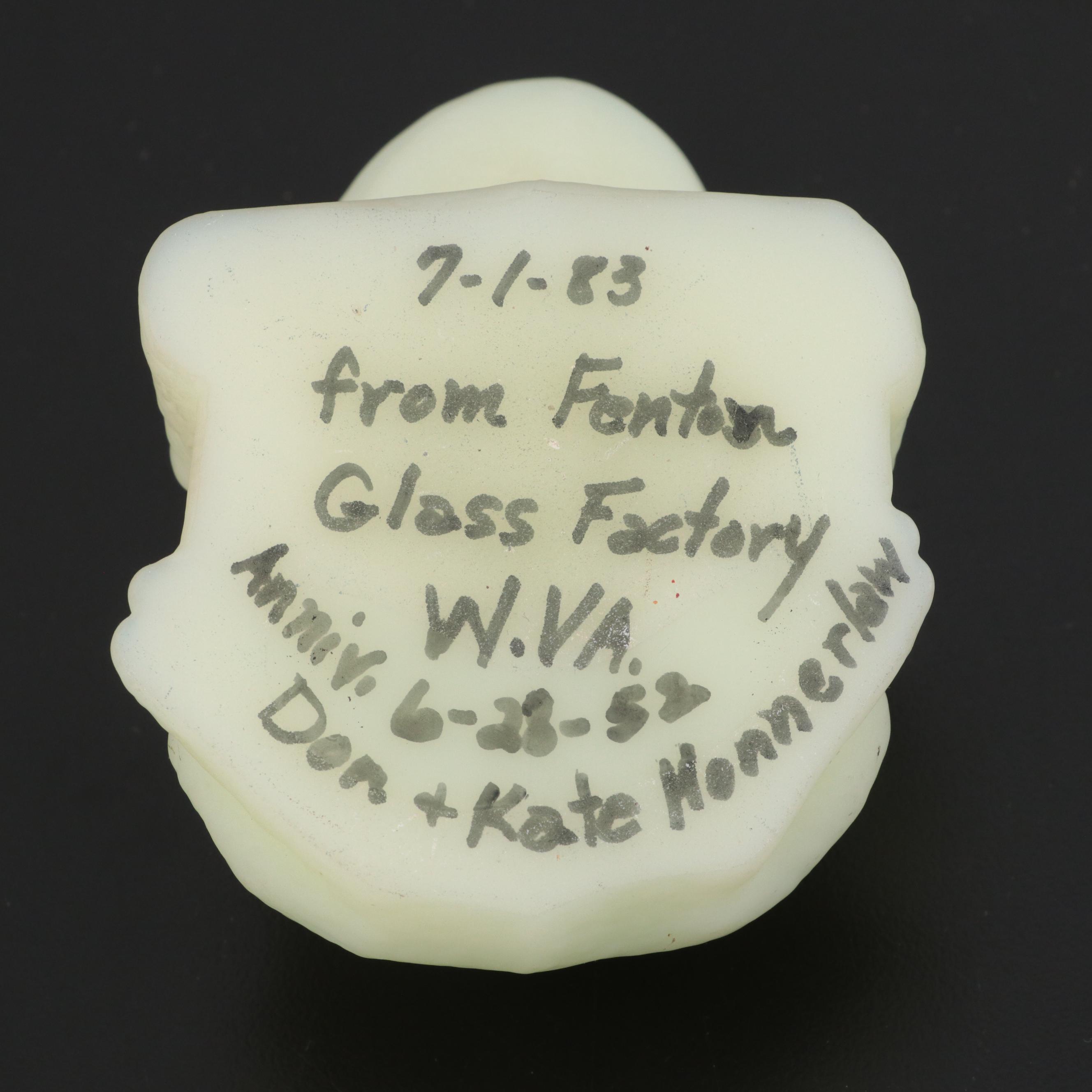 Fenton Custard Glass Frog with Other Green Opalescent Glass Frog Figurines