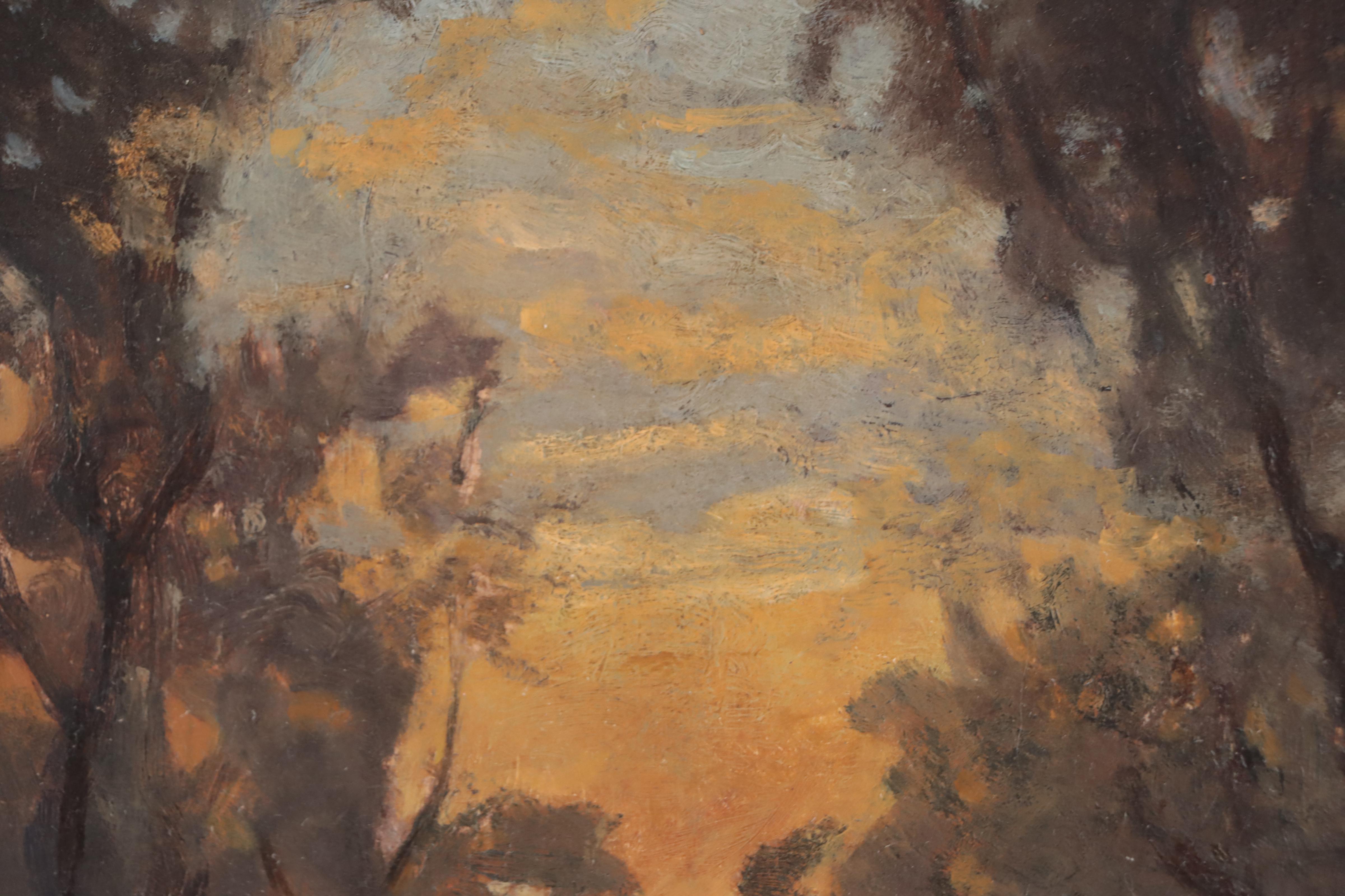 Tonalist Landscape Oil Painting "Dark Trees in Glade," Circa 1900