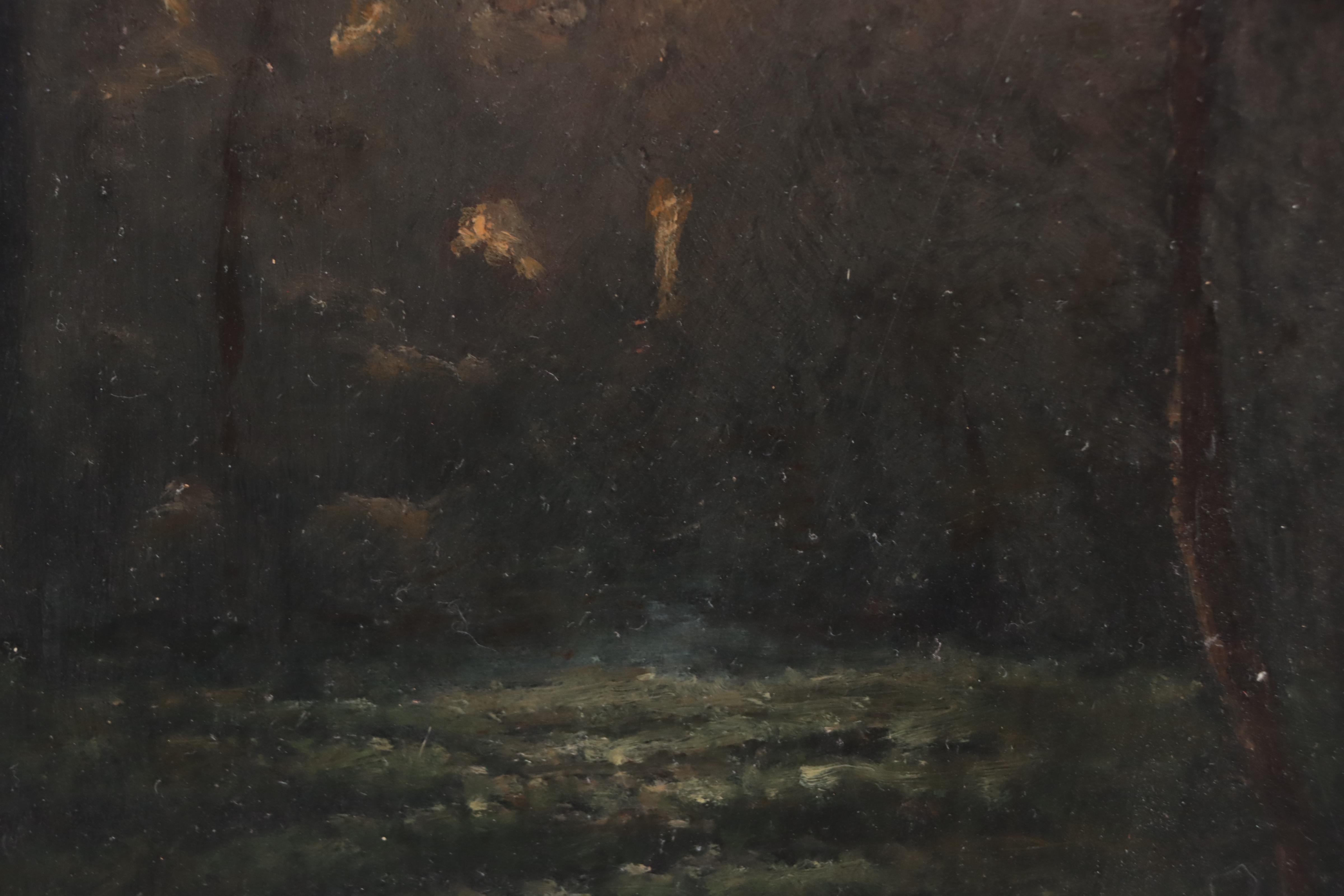 Tonalist Landscape Oil Painting "Dark Trees in Glade," Circa 1900
