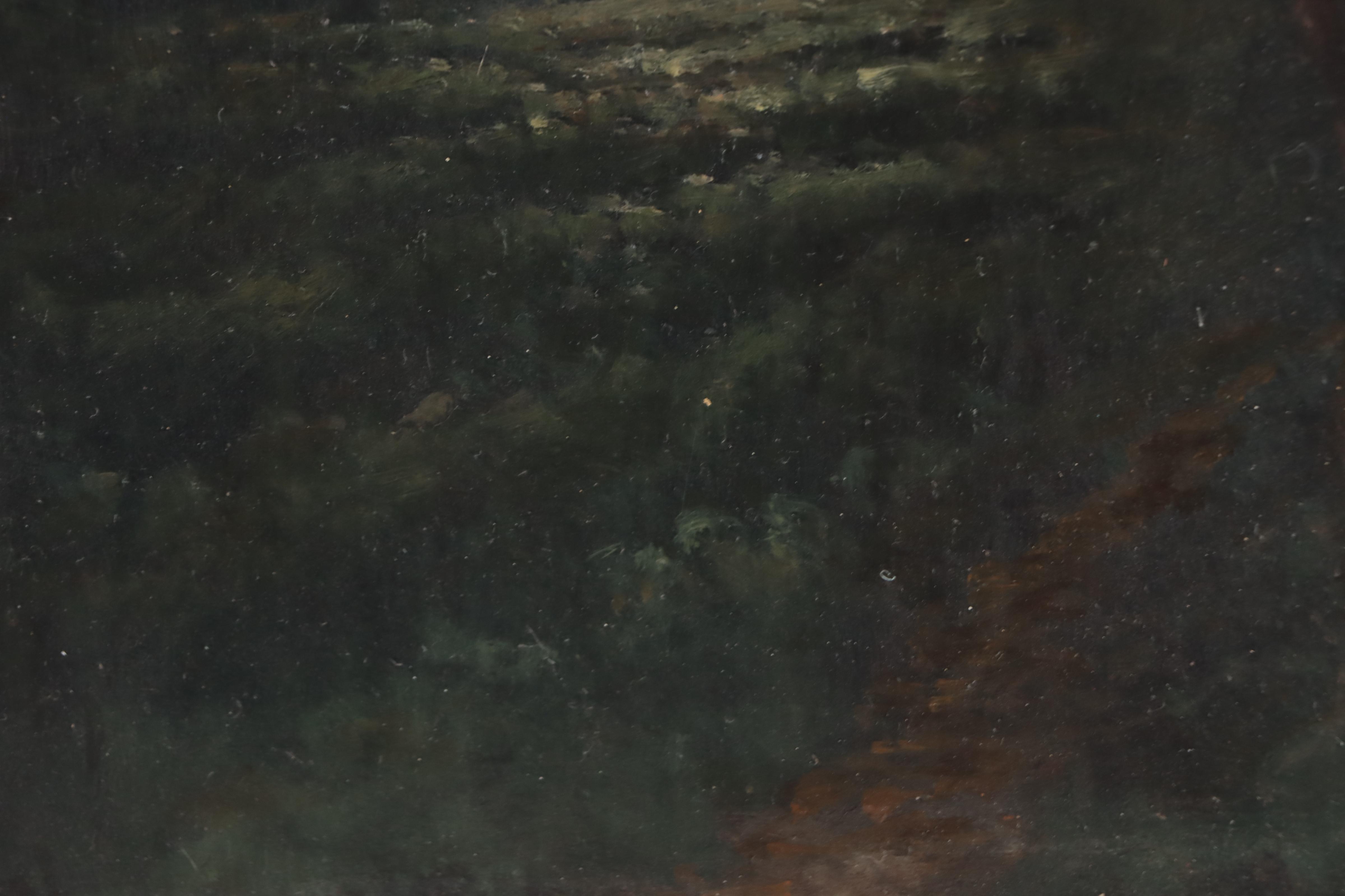 Tonalist Landscape Oil Painting "Dark Trees in Glade," Circa 1900