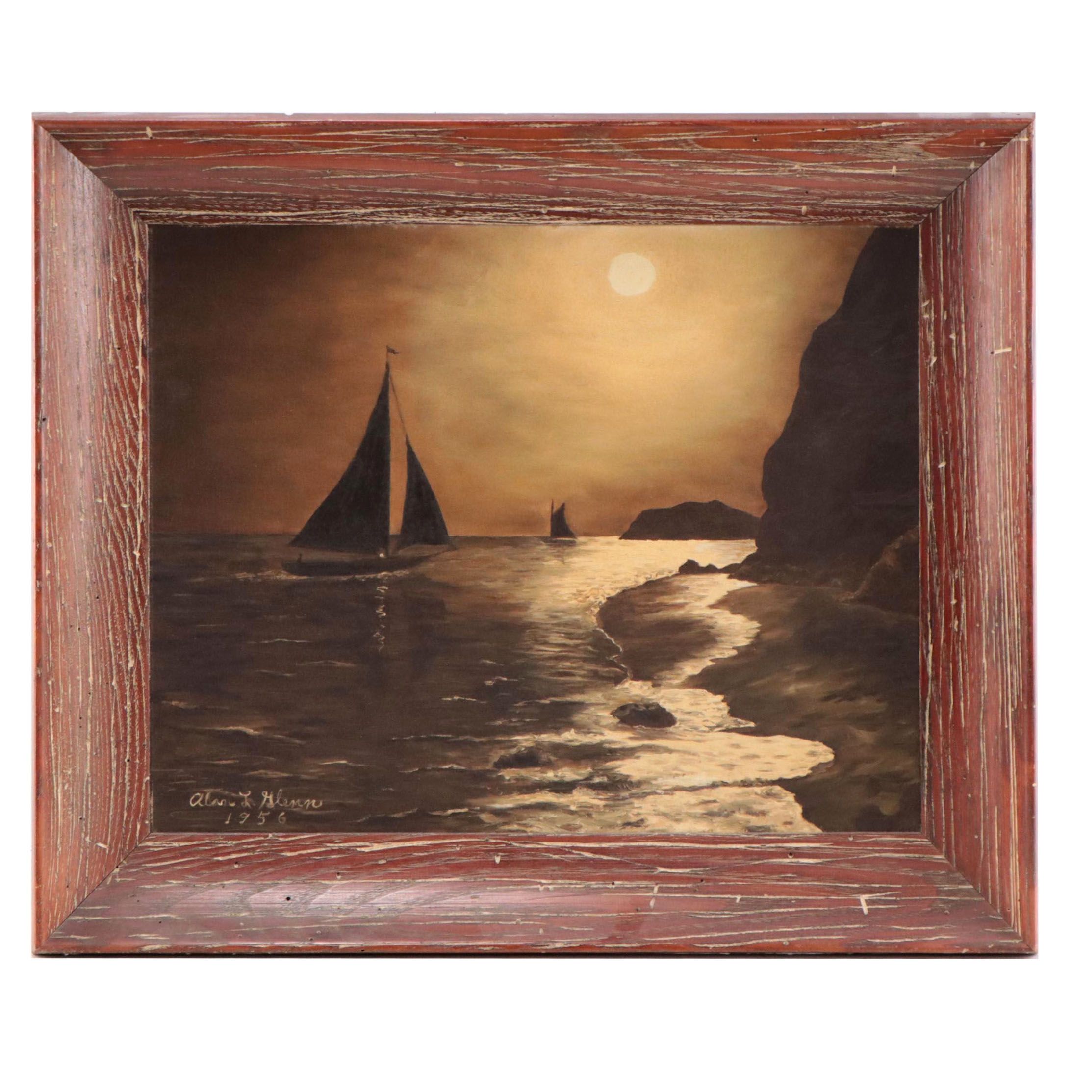 Alan L. Glenn Oil Painting of Coastal Landscape, 1956
