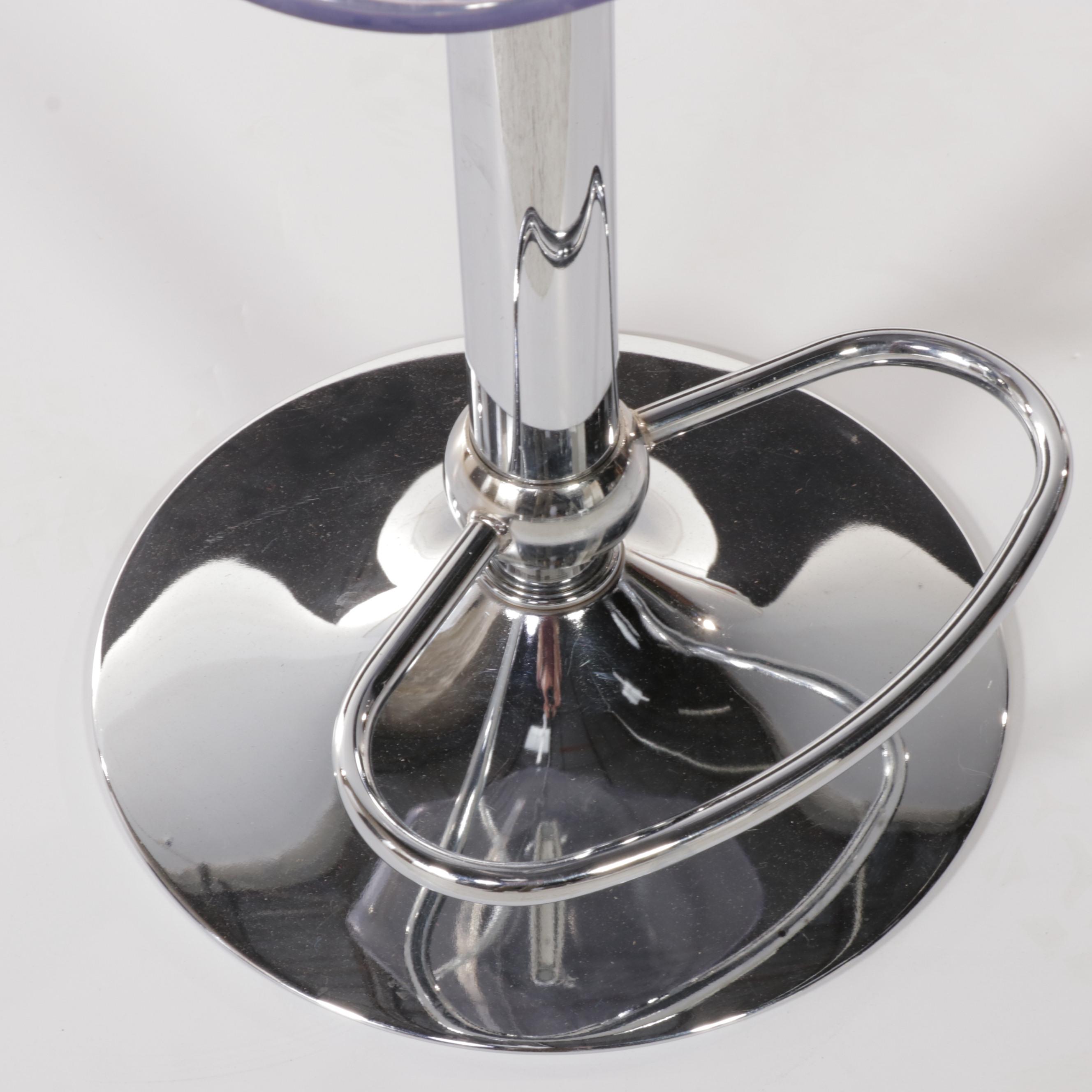 Four Modern Style Clear Acrylic and Chrome Adjustable Barstools