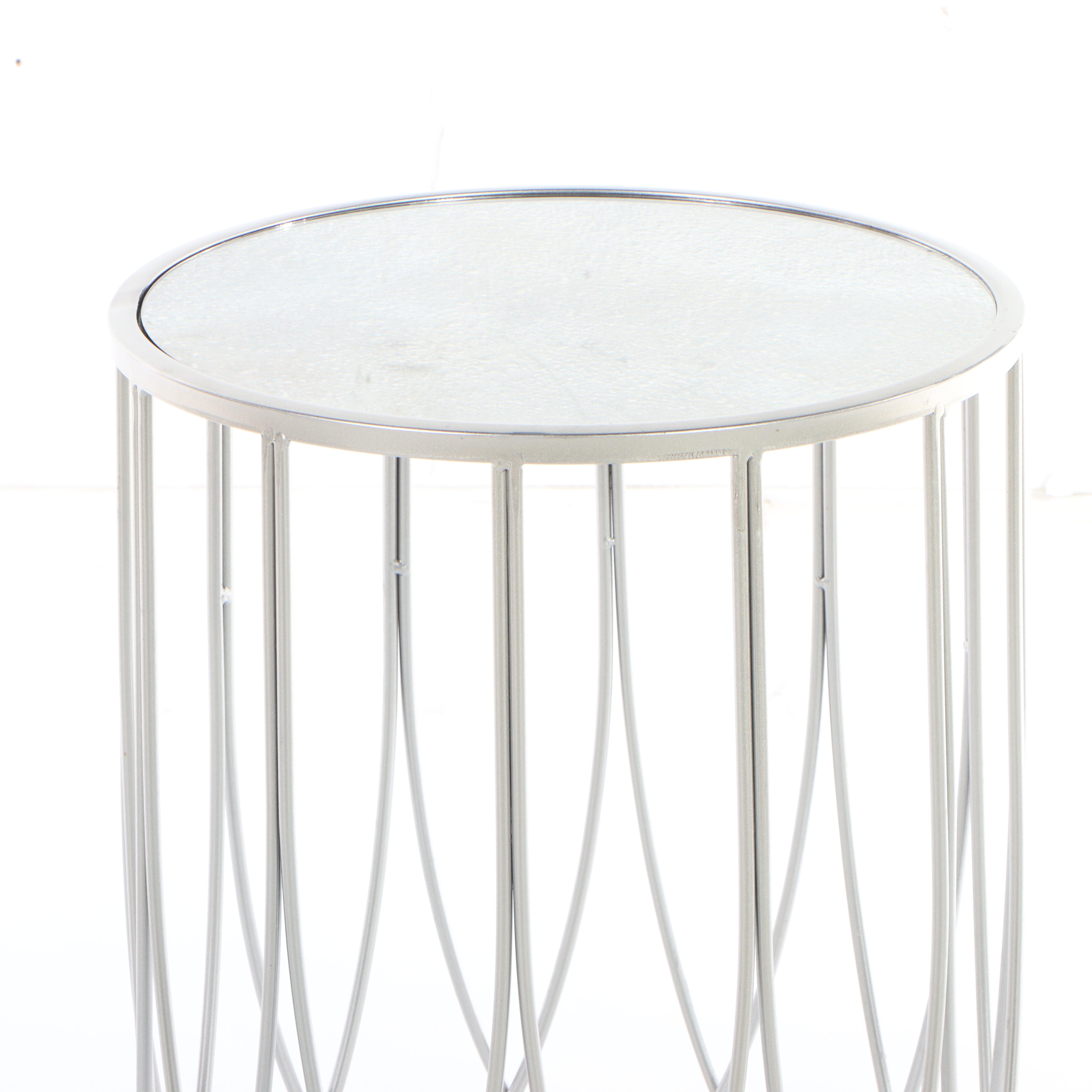 Modernist Style Silver-Gilt Metal and MIrrored Glass Side Table