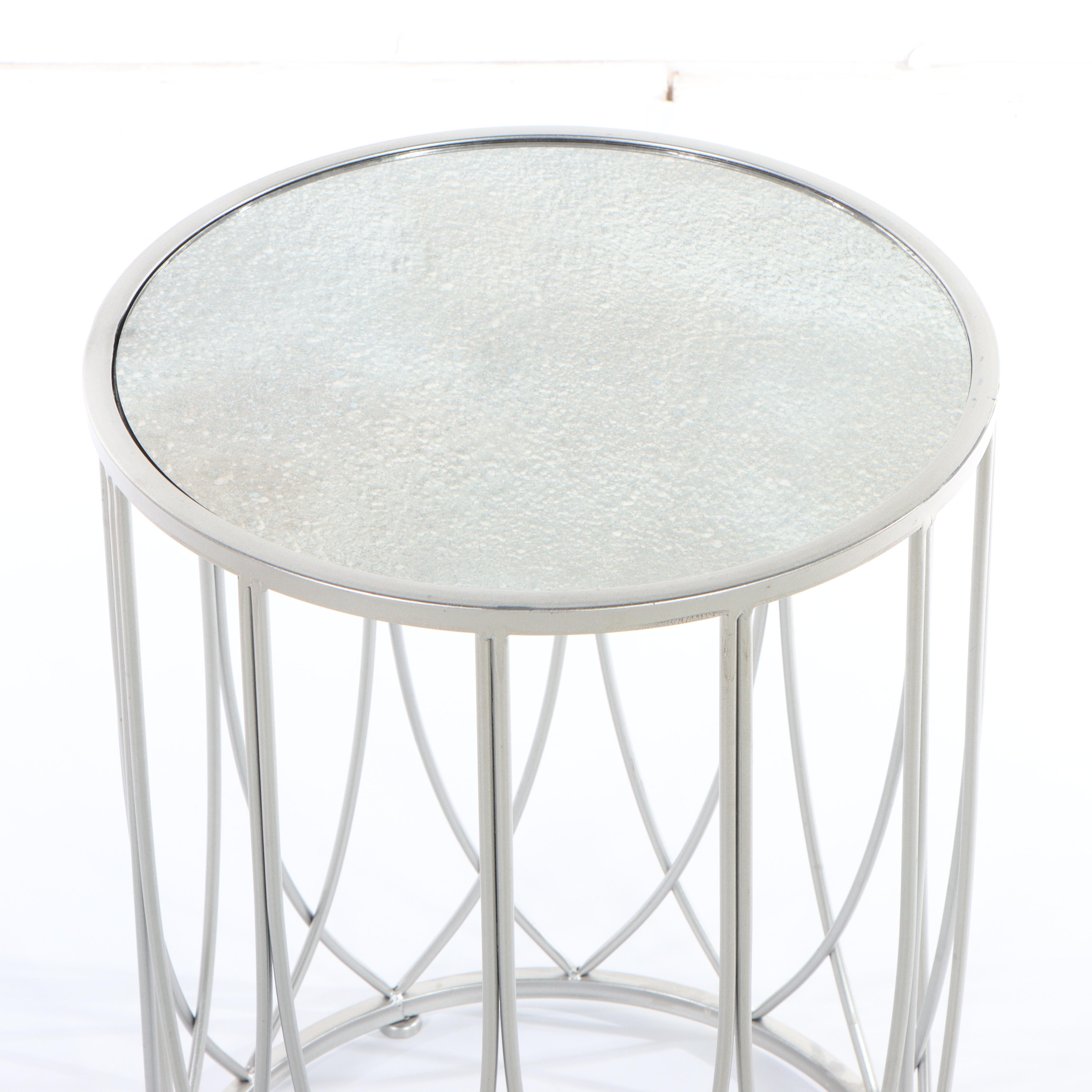 Modernist Style Silver-Gilt Metal and MIrrored Glass Side Table