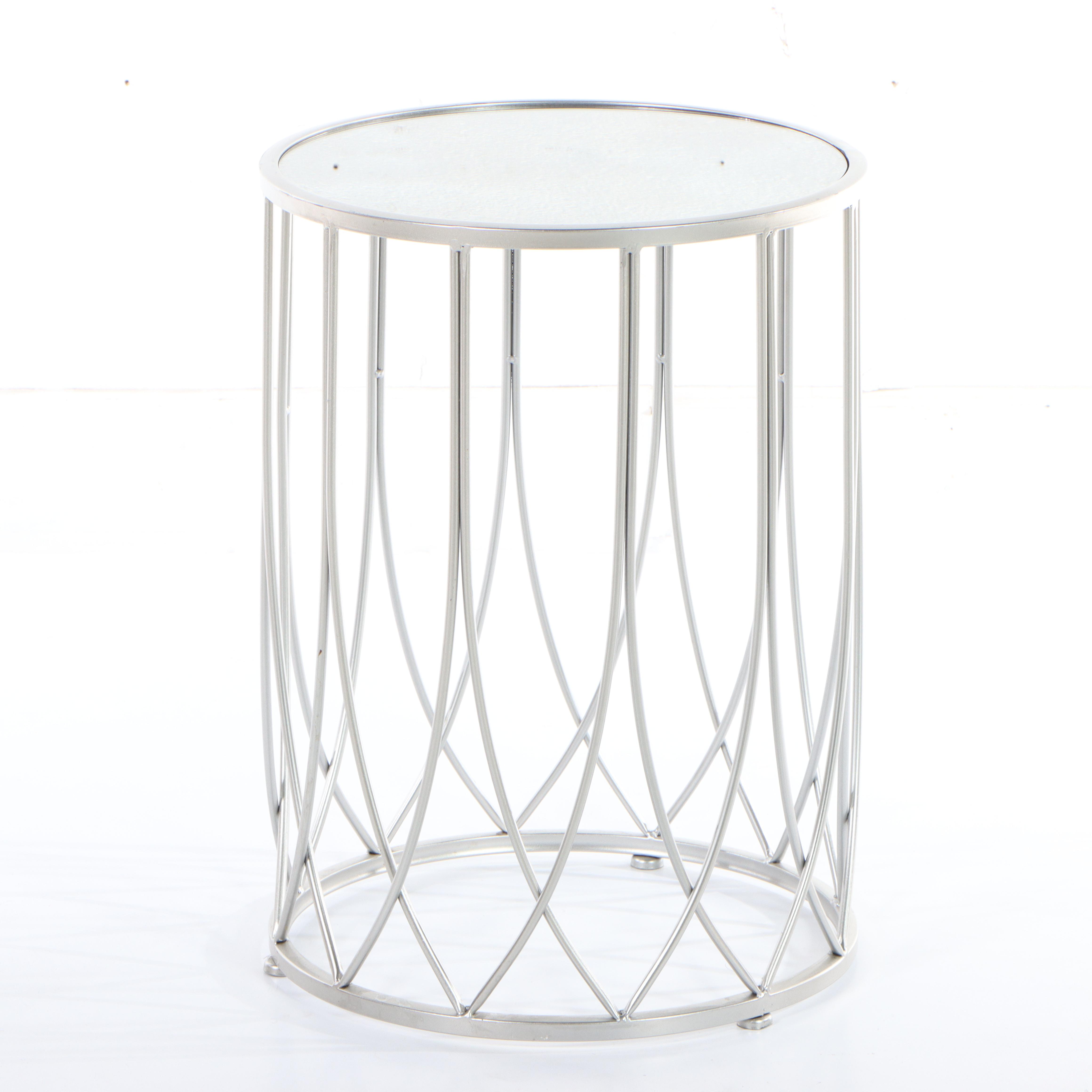 Modernist Style Silver-Gilt Metal and MIrrored Glass Side Table