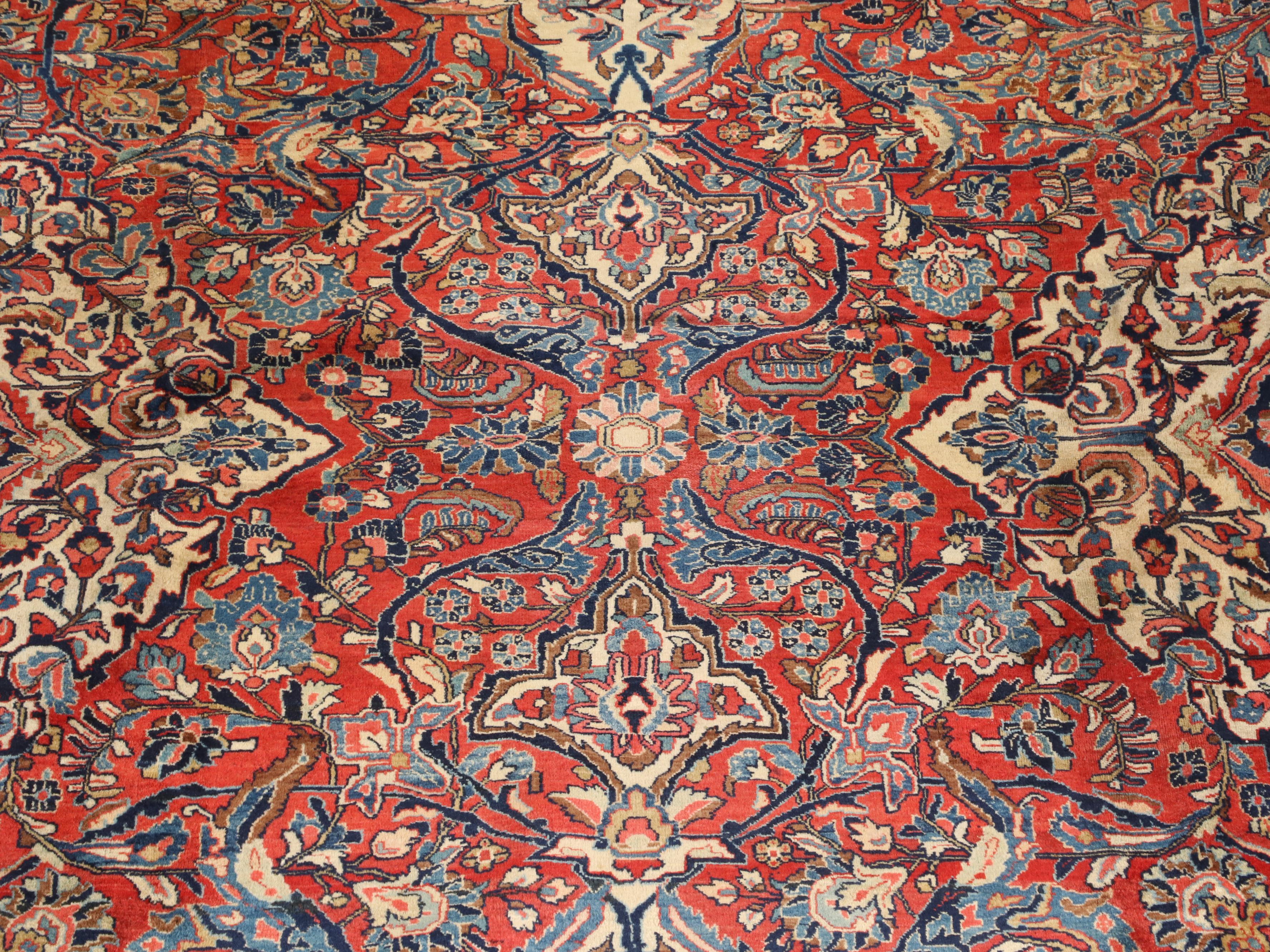 10'3 x 14'6 Hand-Knotted Persian Kashan Farahan Room Sized Rug