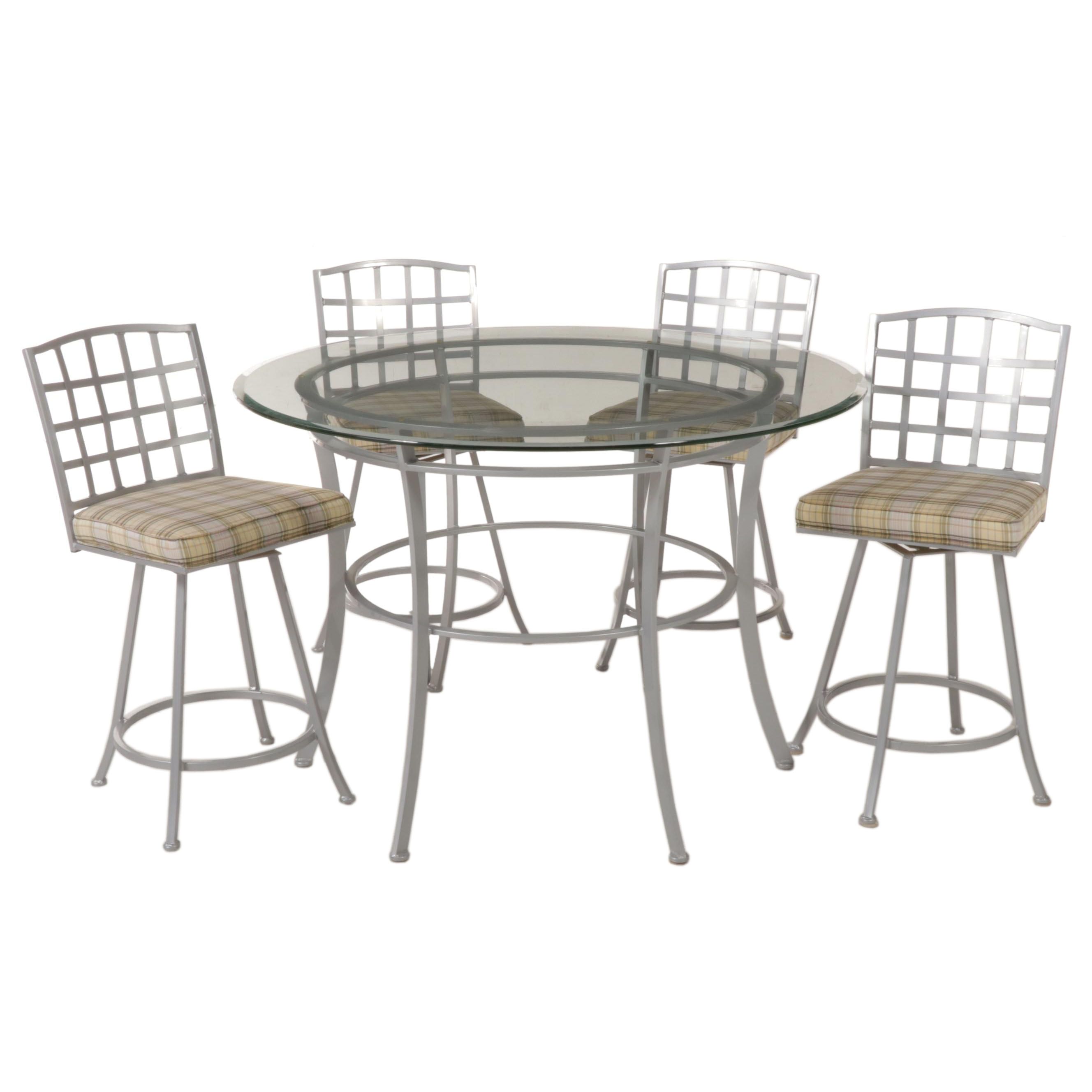Johnston Casuals Cast Metal and Glass High-Top Dining Table and Four Chairs