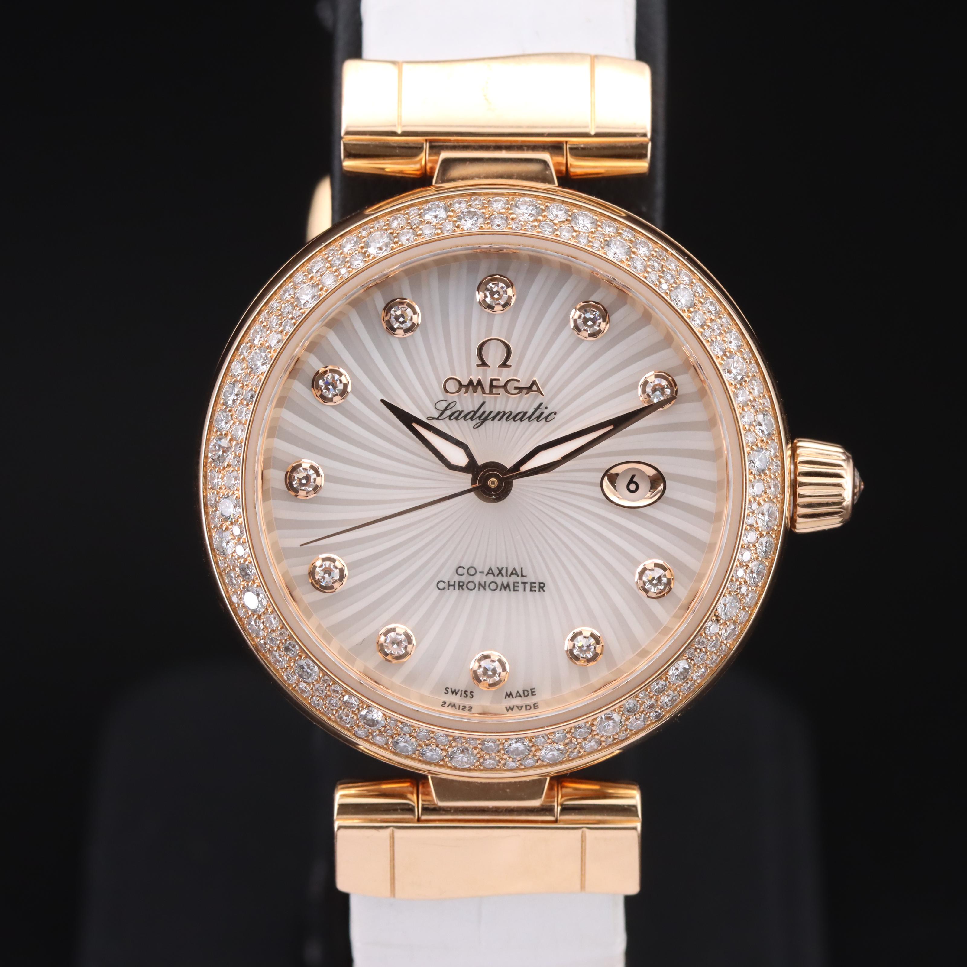 18K Omega DeVille Ladymatic Mother-of-Pearl and 2.64 CTW Diamond Watch
