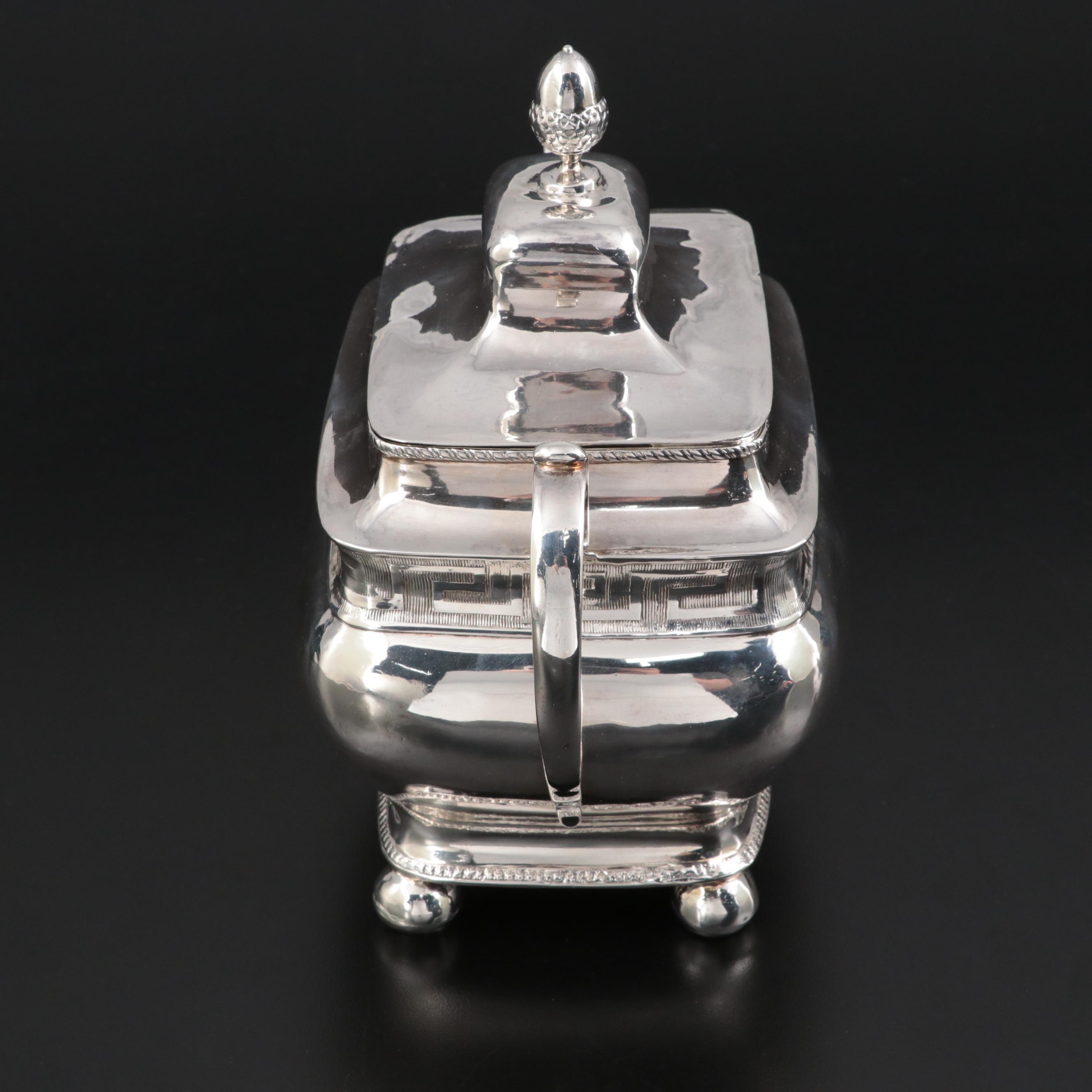 John Tanguy of Philadelphia Coin Silver Meander Border Sugar Bowl, 19th C.
