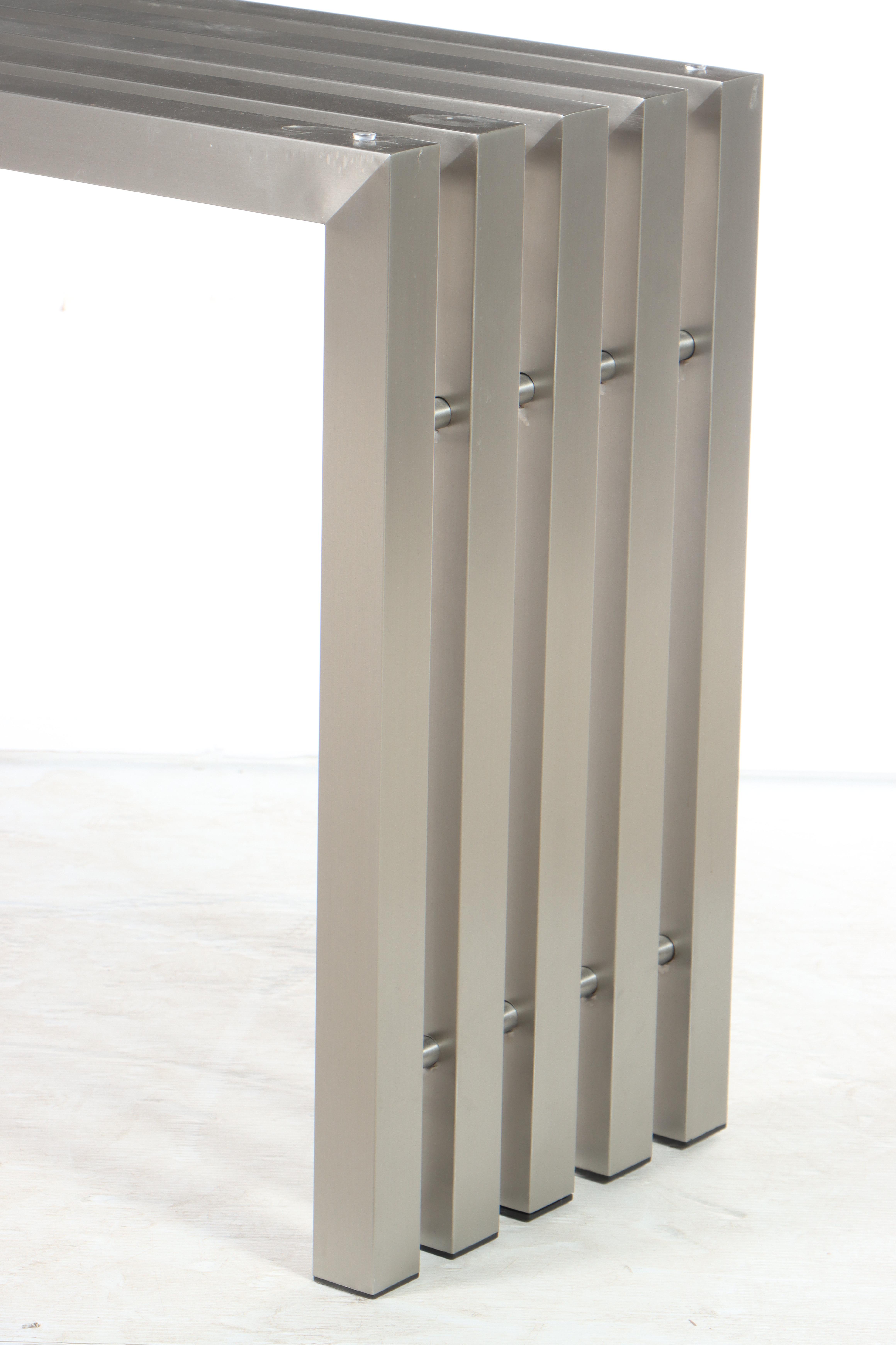 Modernist Style Slatted and Brushed Metal Console Table