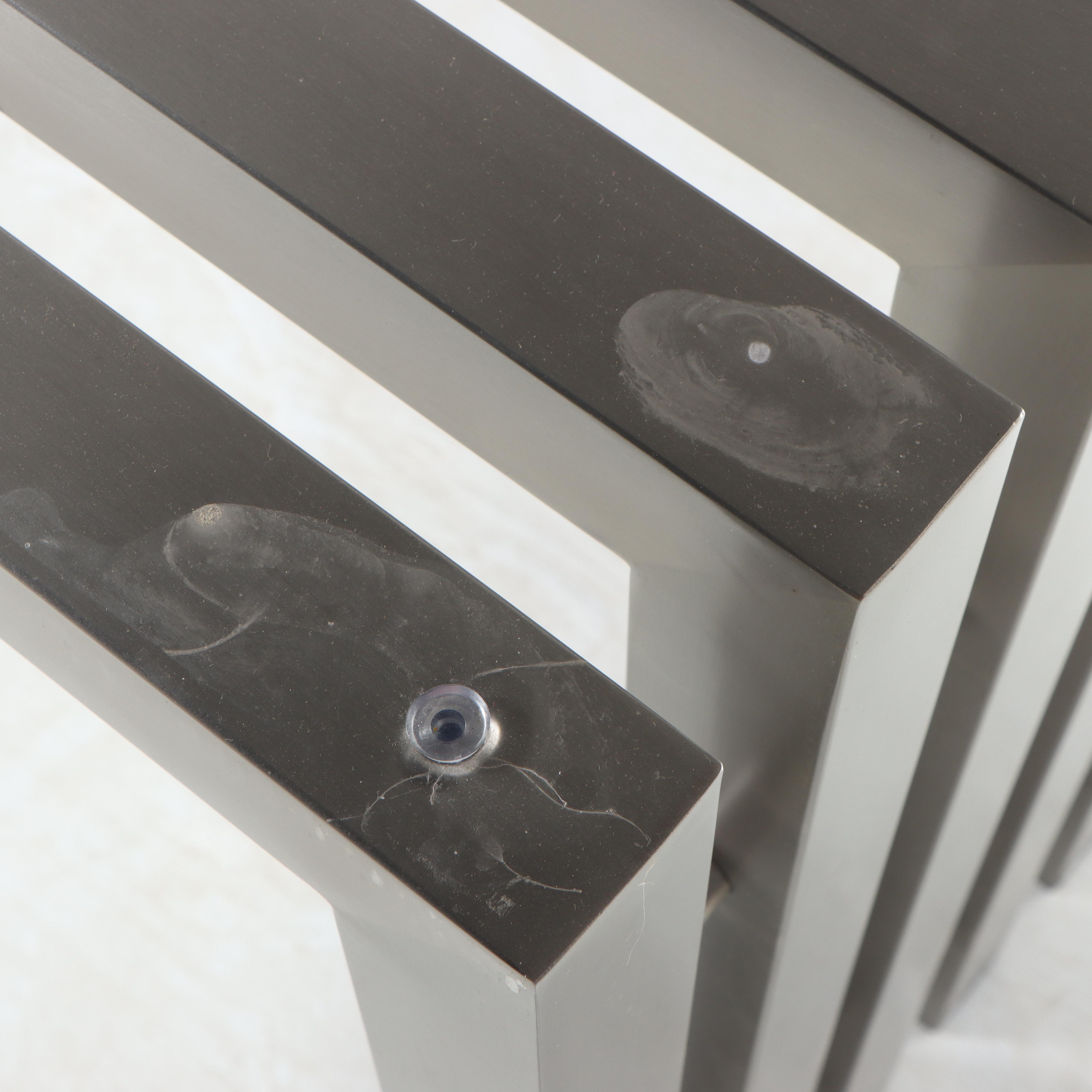 Modernist Style Slatted and Brushed Metal Console Table