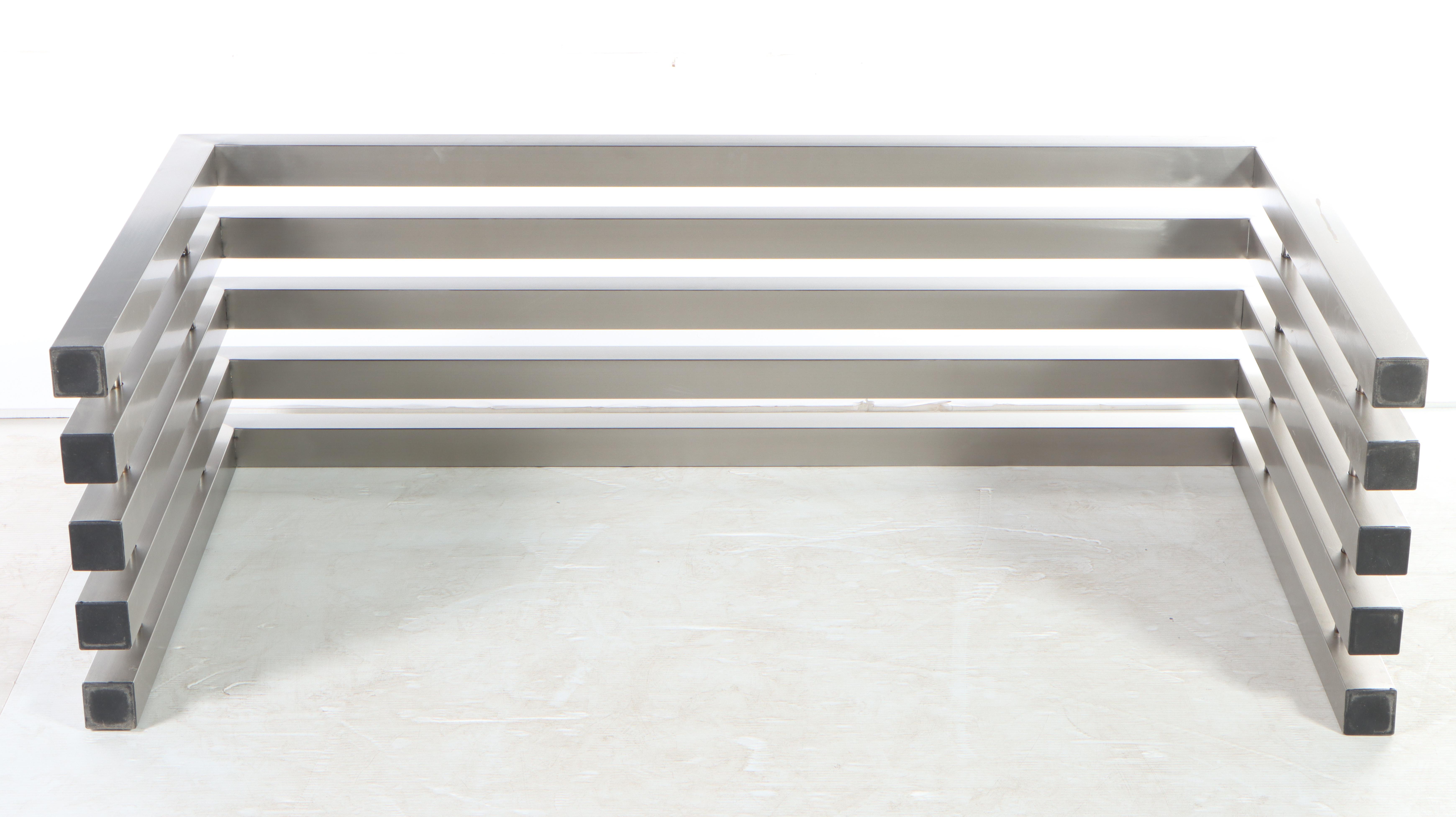 Modernist Style Slatted and Brushed Metal Console Table