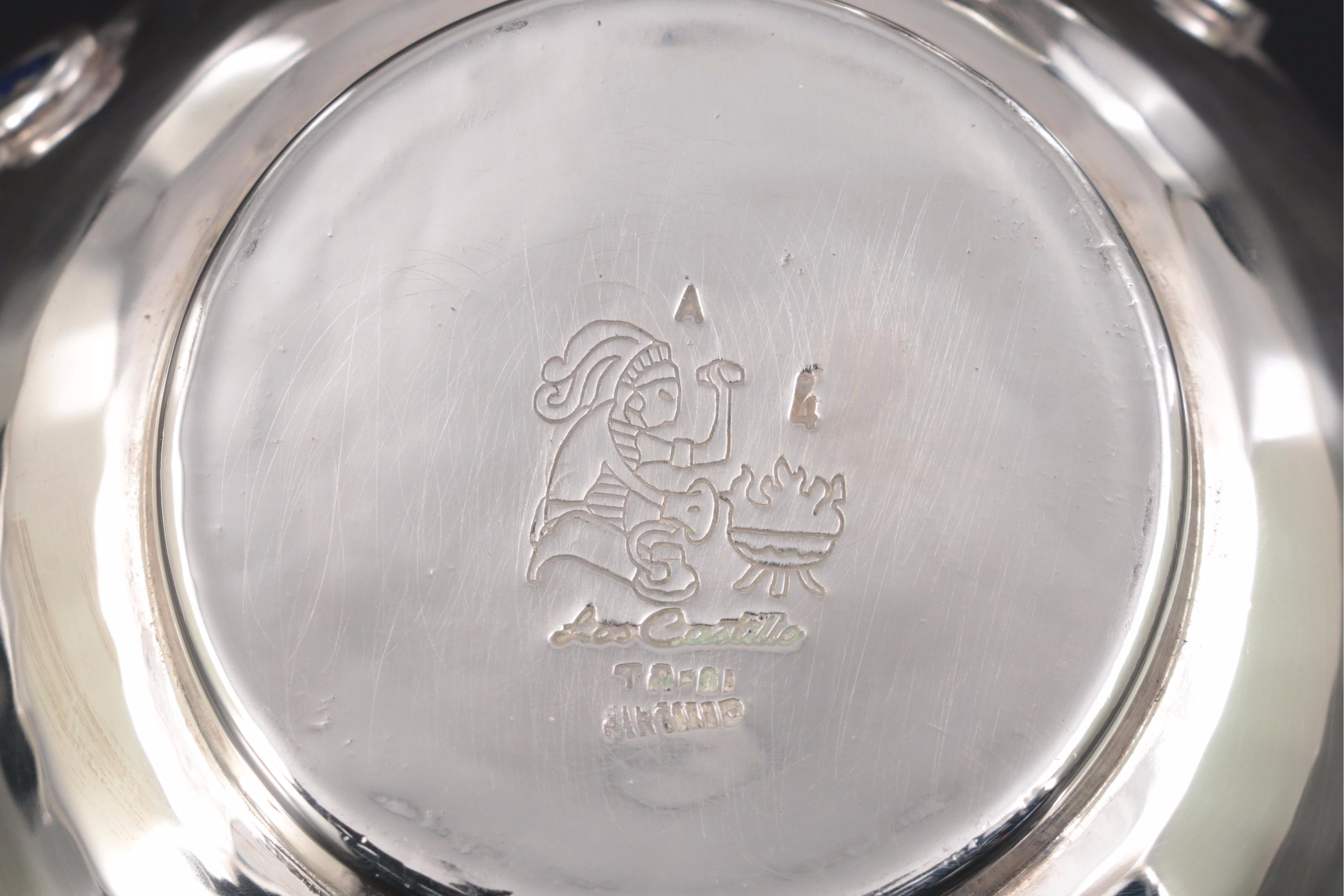 Los Castillo Hammered Silver Plate and Lapis Lazuli Inlay Creamer and Sugar Set