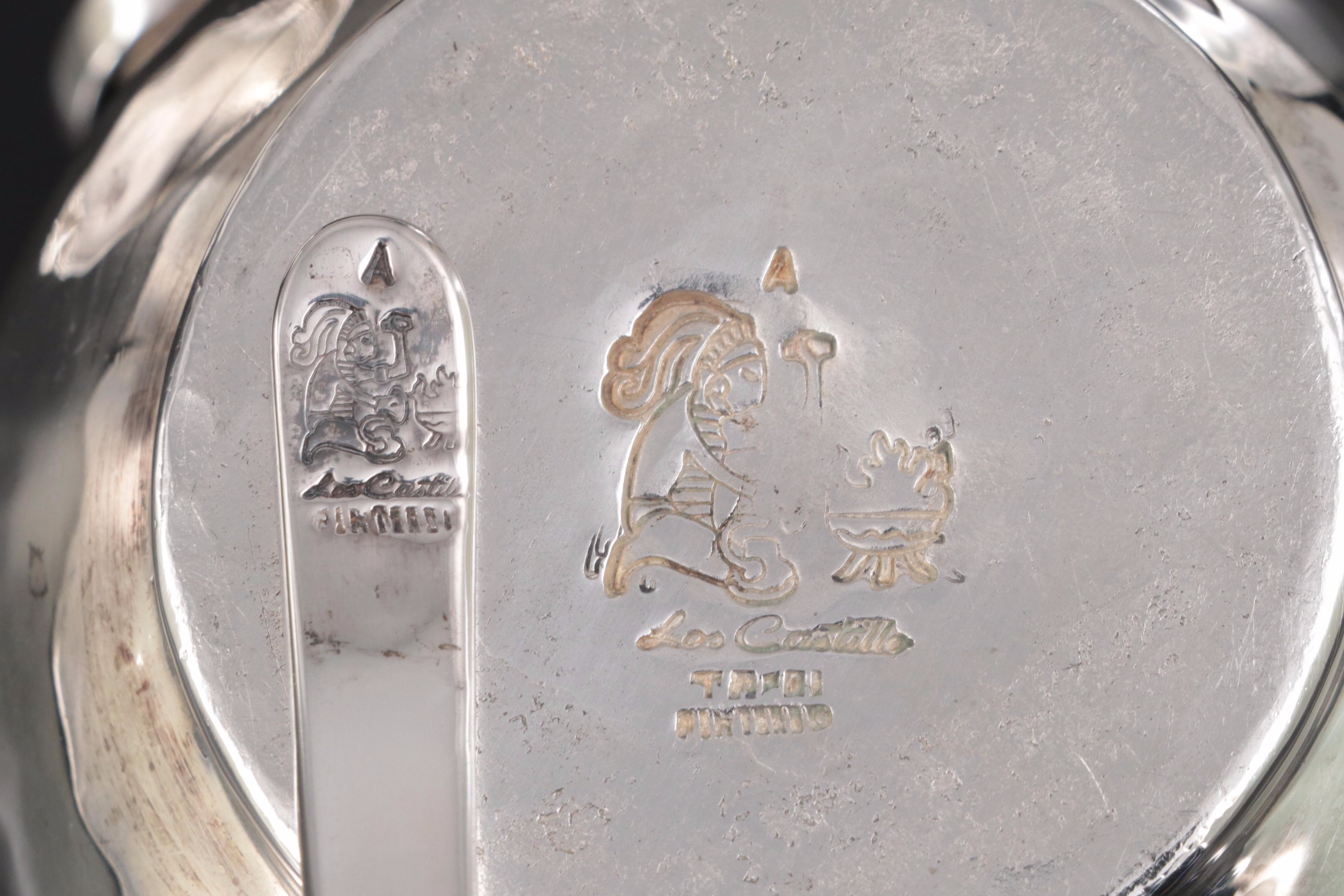 Los Castillo Hammered Silver Plate and Lapis Lazuli Inlay Creamer and Sugar Set