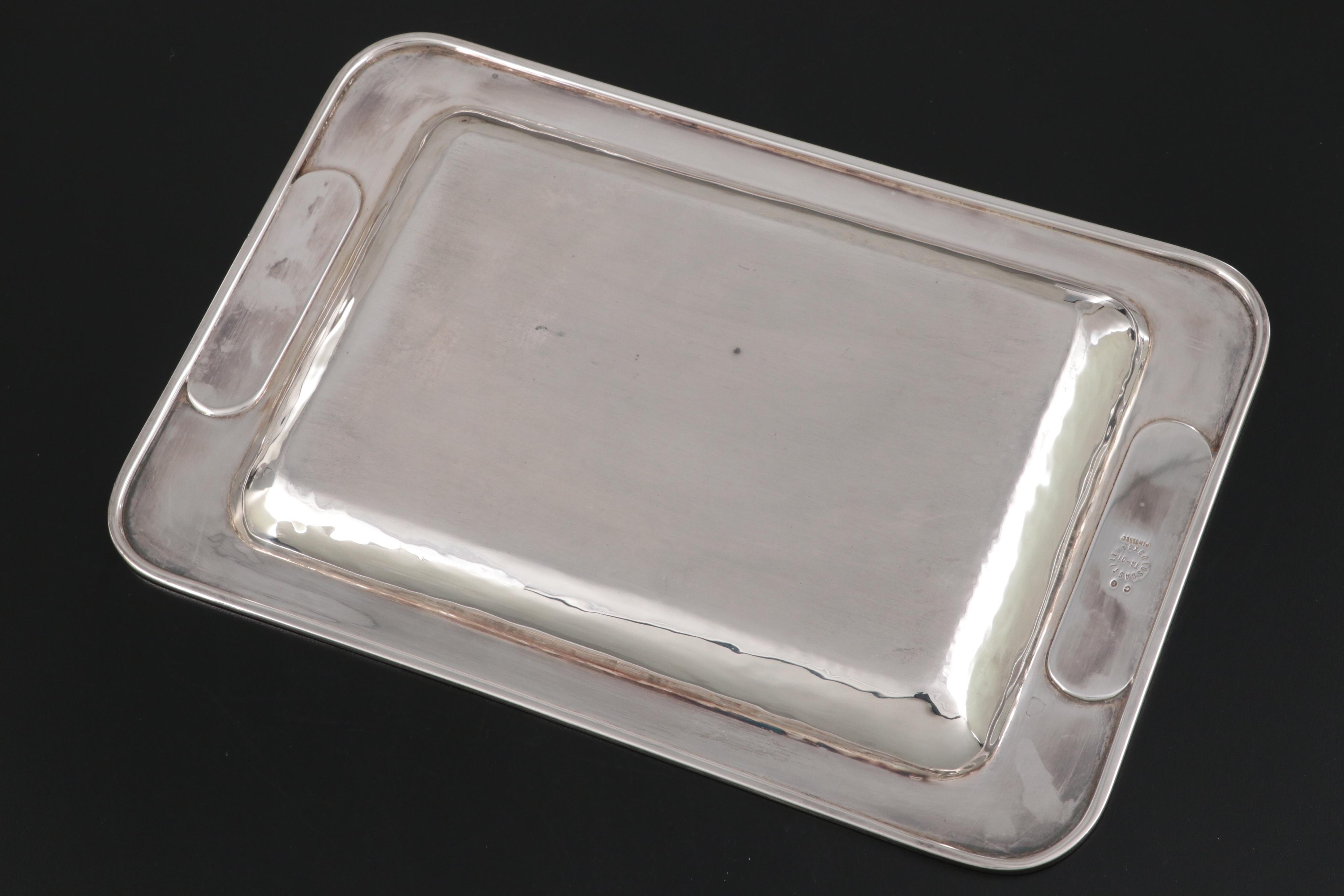 Los Castillo Hammered Silver Plate and Lapis Lazuli Inlay Creamer and Sugar Set