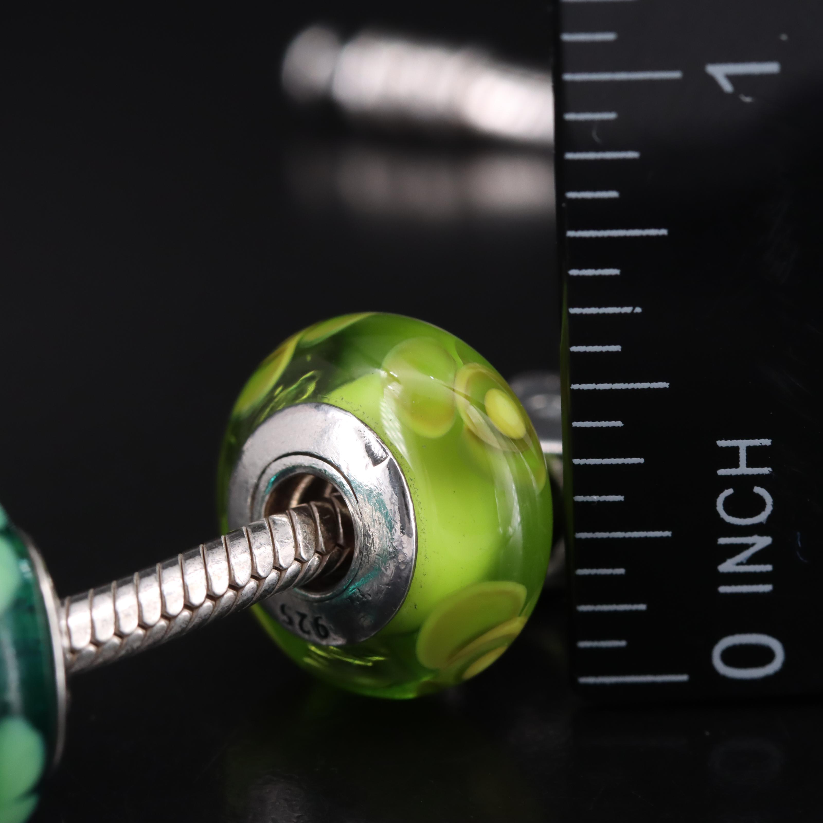 Pandora Sterling Green Glass and Black Onyx Charm Bracelet