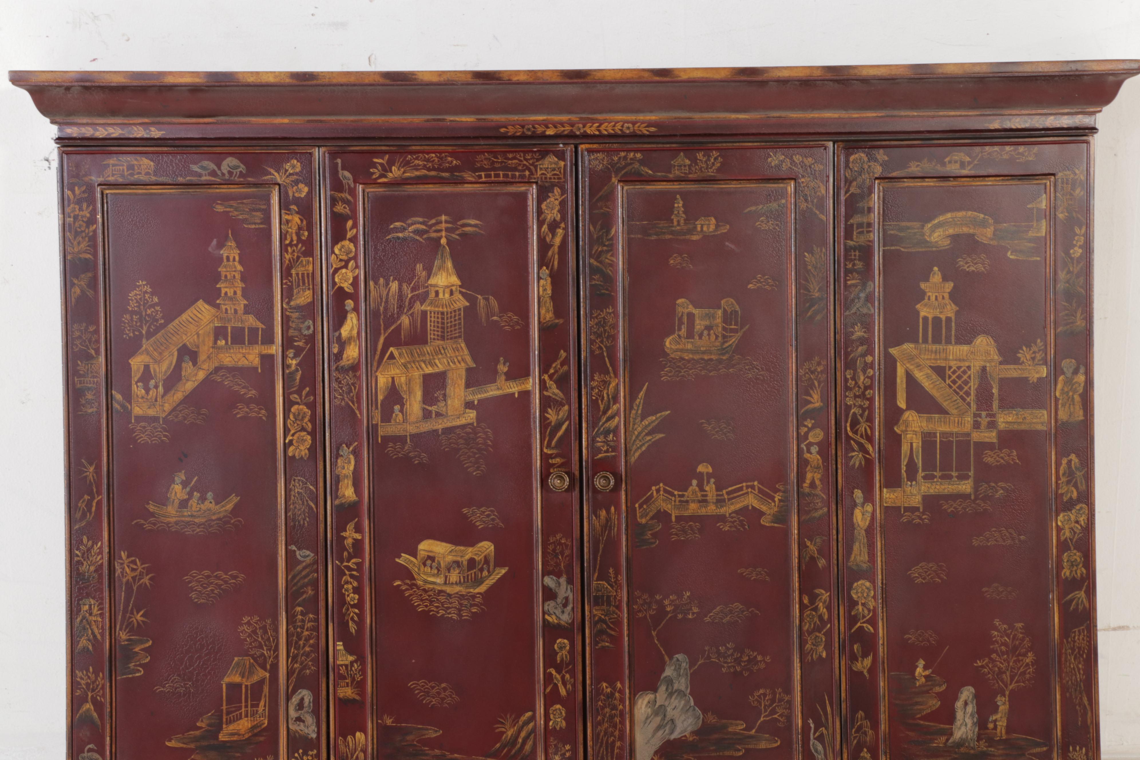 Maitland-Smith Chinoiserie-Decorated Wall-Mounted TV Cabinet