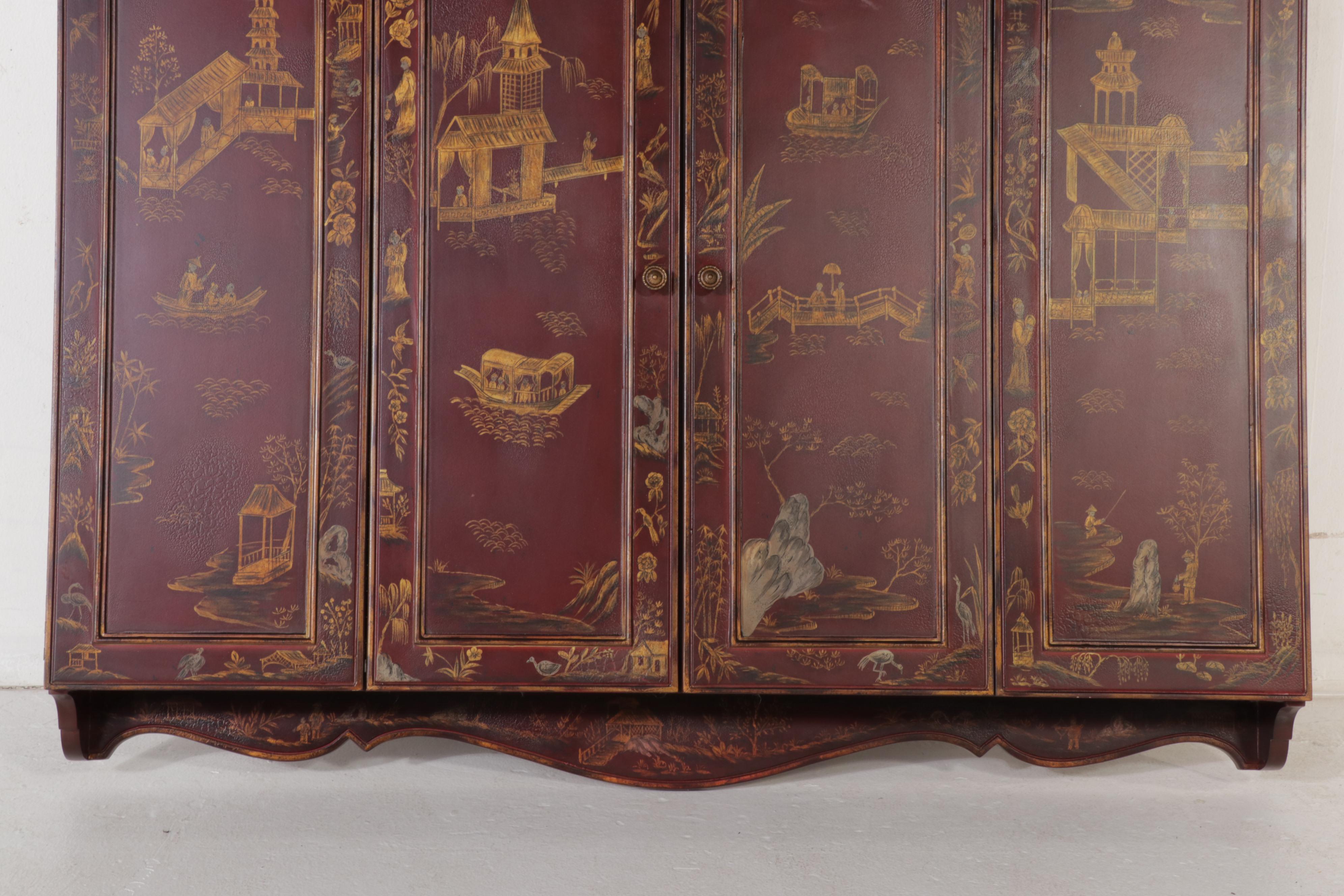 Maitland-Smith Chinoiserie-Decorated Wall-Mounted TV Cabinet