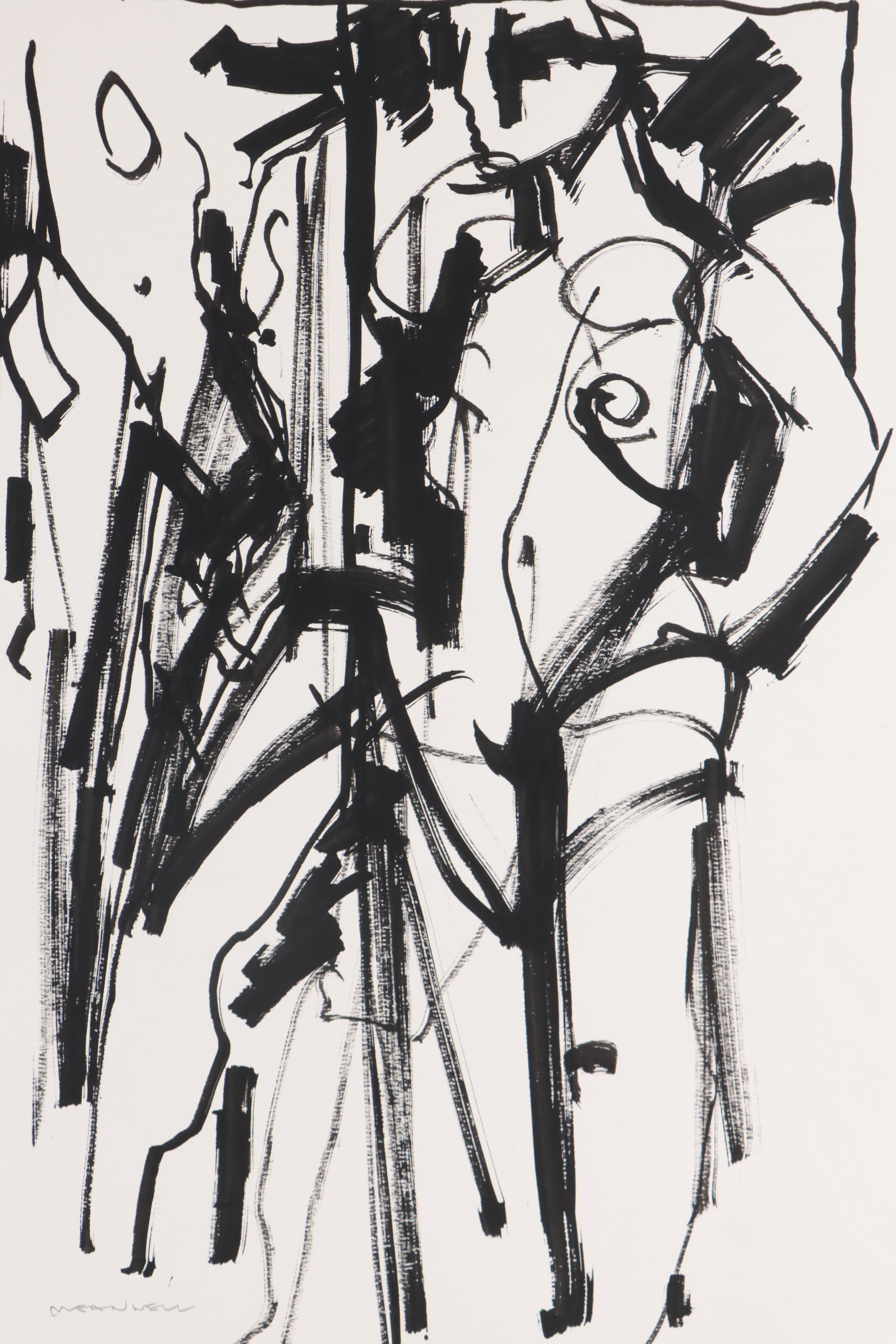 Jack Meanwell Figural Ink and Graphite Drawing, Late 20th Century