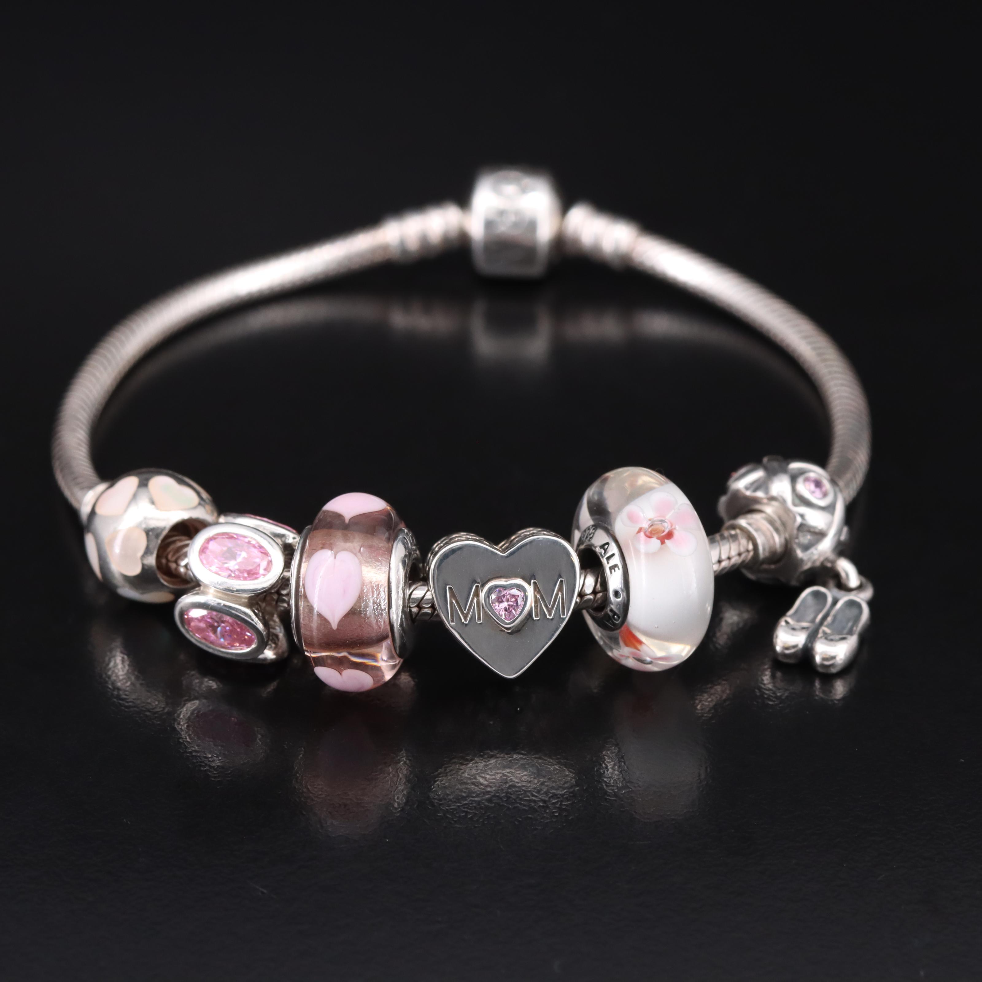Pandora Sterling Pink Themed Charm Bracelet