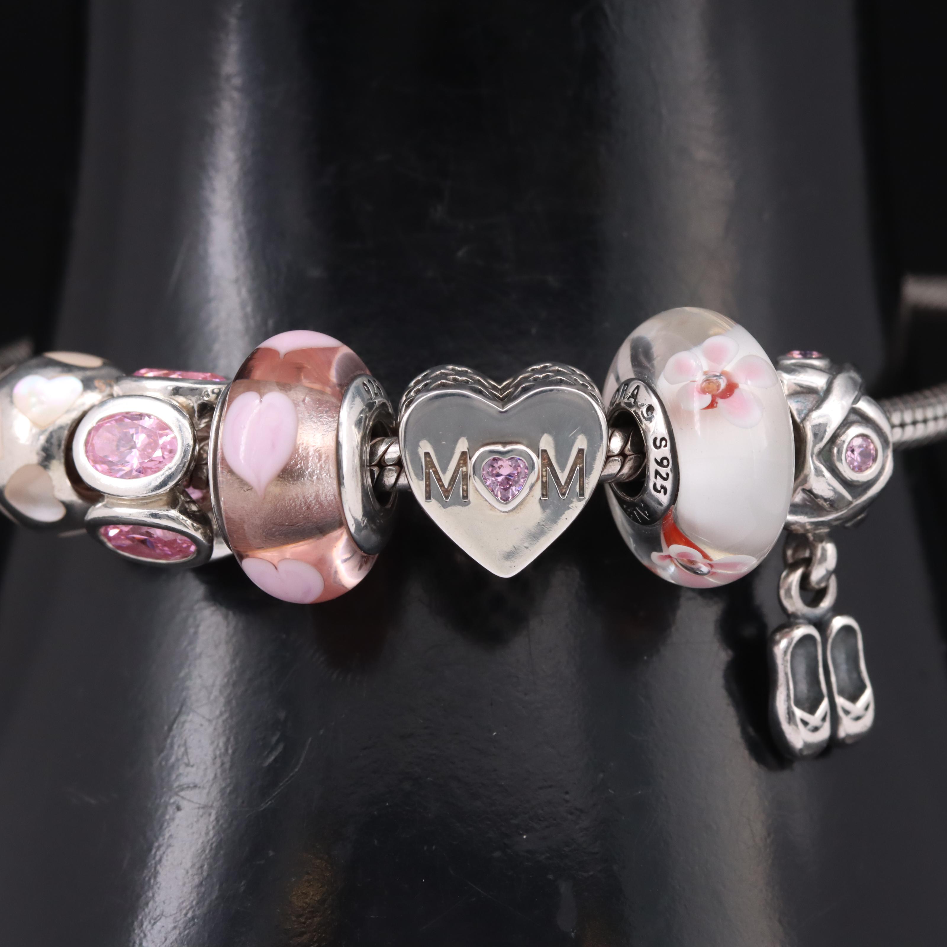 Pandora Sterling Pink Themed Charm Bracelet