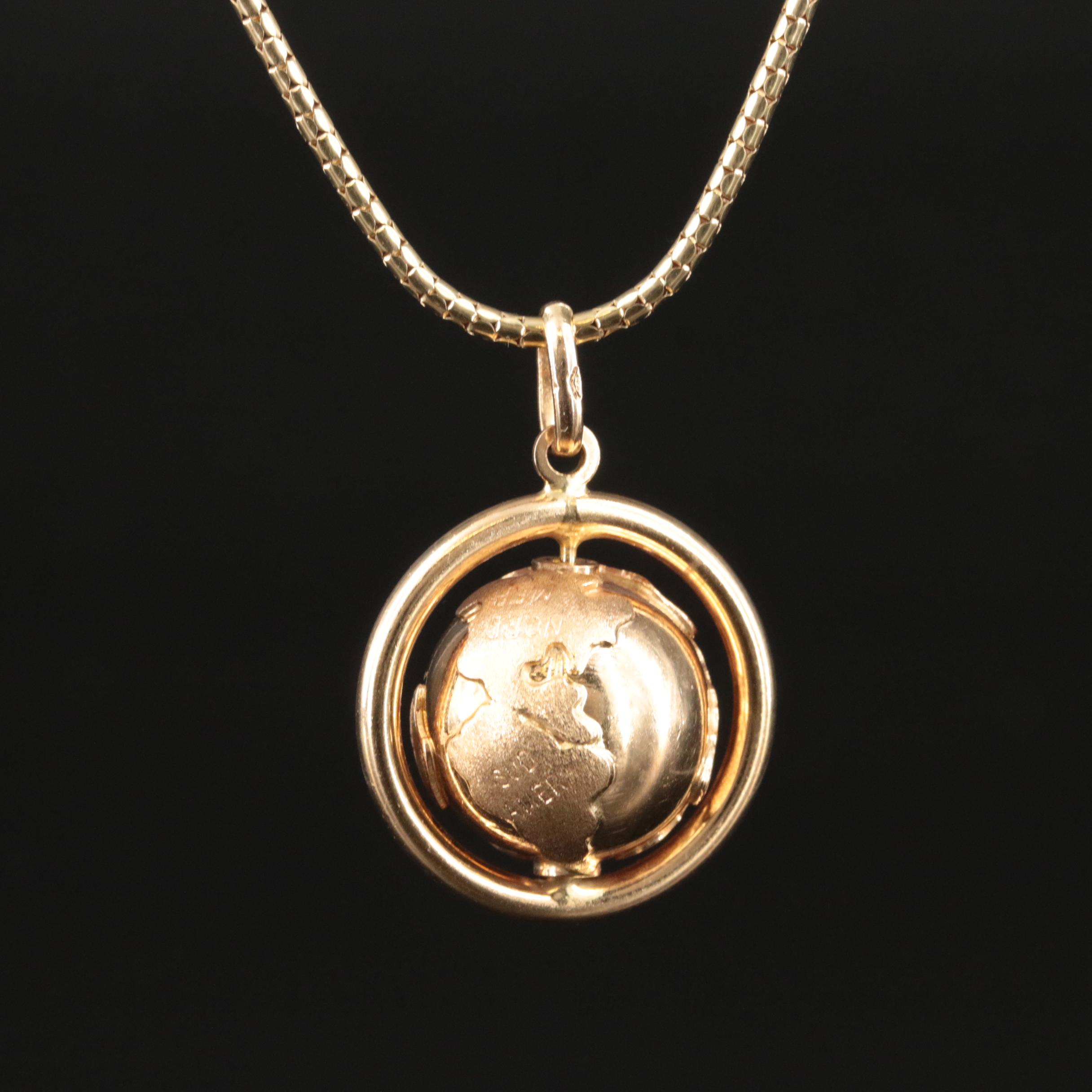 14K Spinning Globe Pendant Necklace
