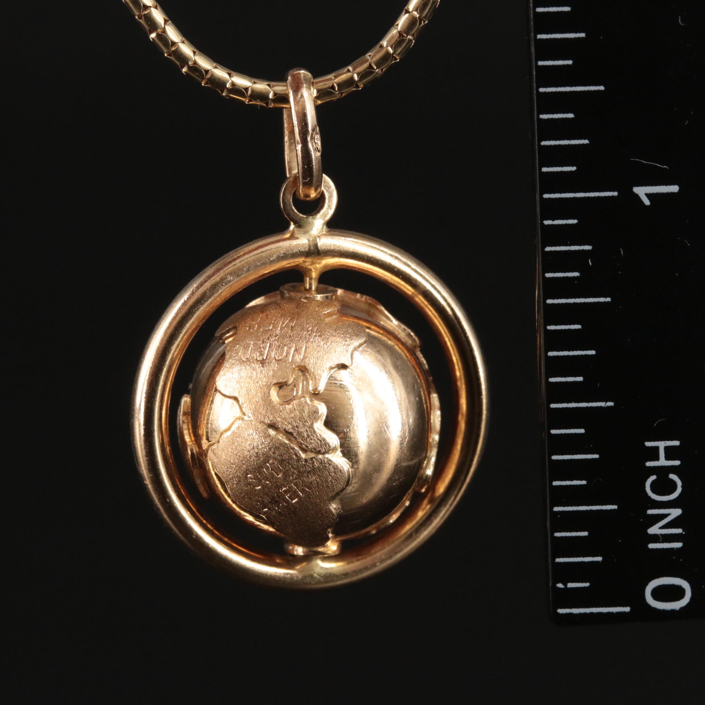 14K Spinning Globe Pendant Necklace