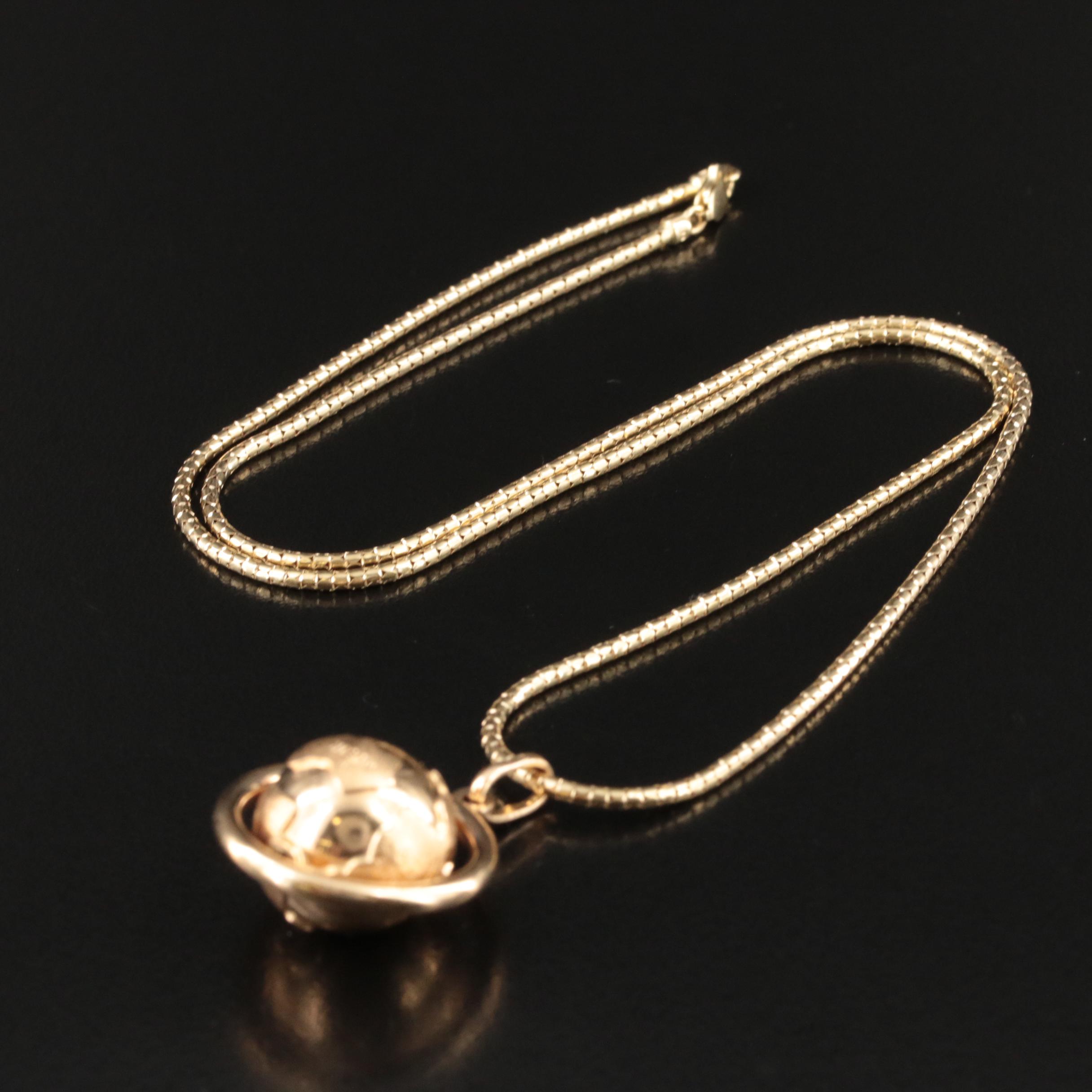 14K Spinning Globe Pendant Necklace