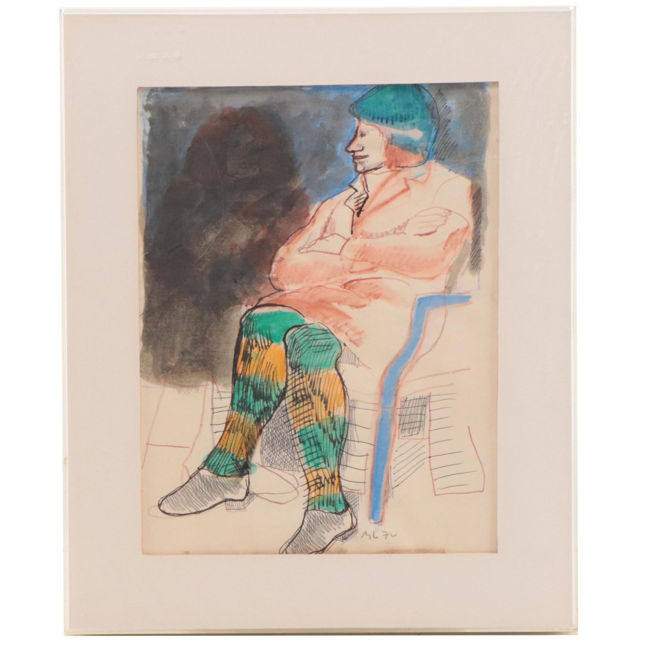 Martin Lubner Mixed Media Painting of Seated Figure "Woman of the Earth"