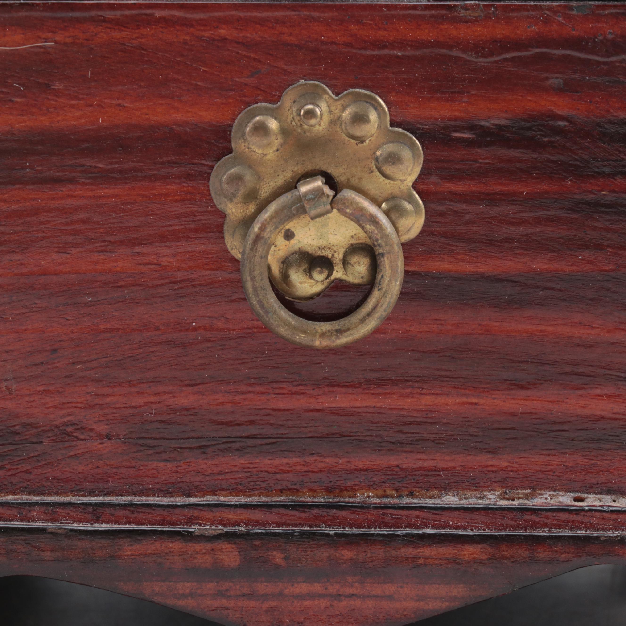 Chinese Brass Mounted Box with Carved Serpentine Inlaid Jewelry Box