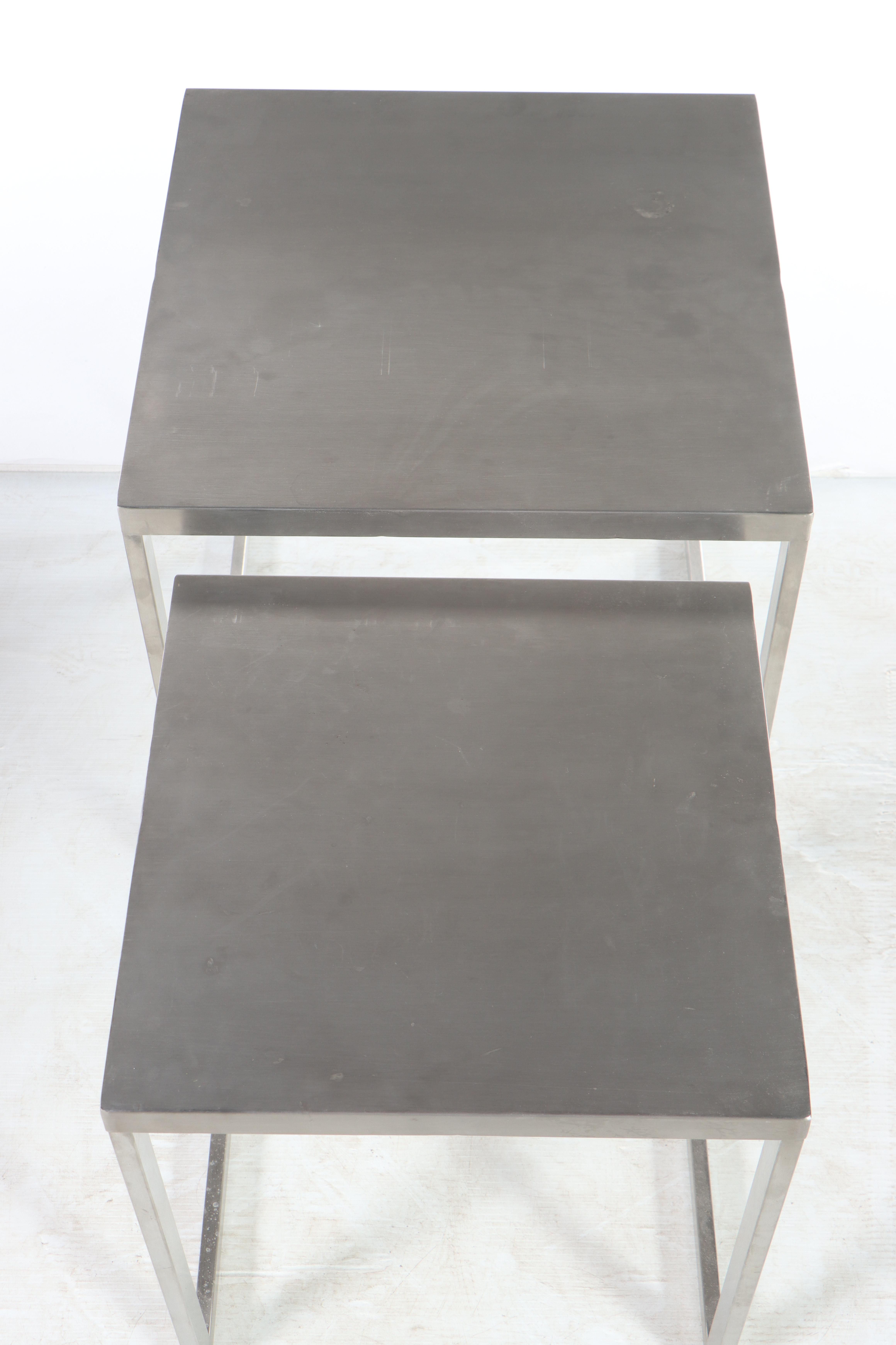 Three Modernist Style Brushed Metal Nesting Tables