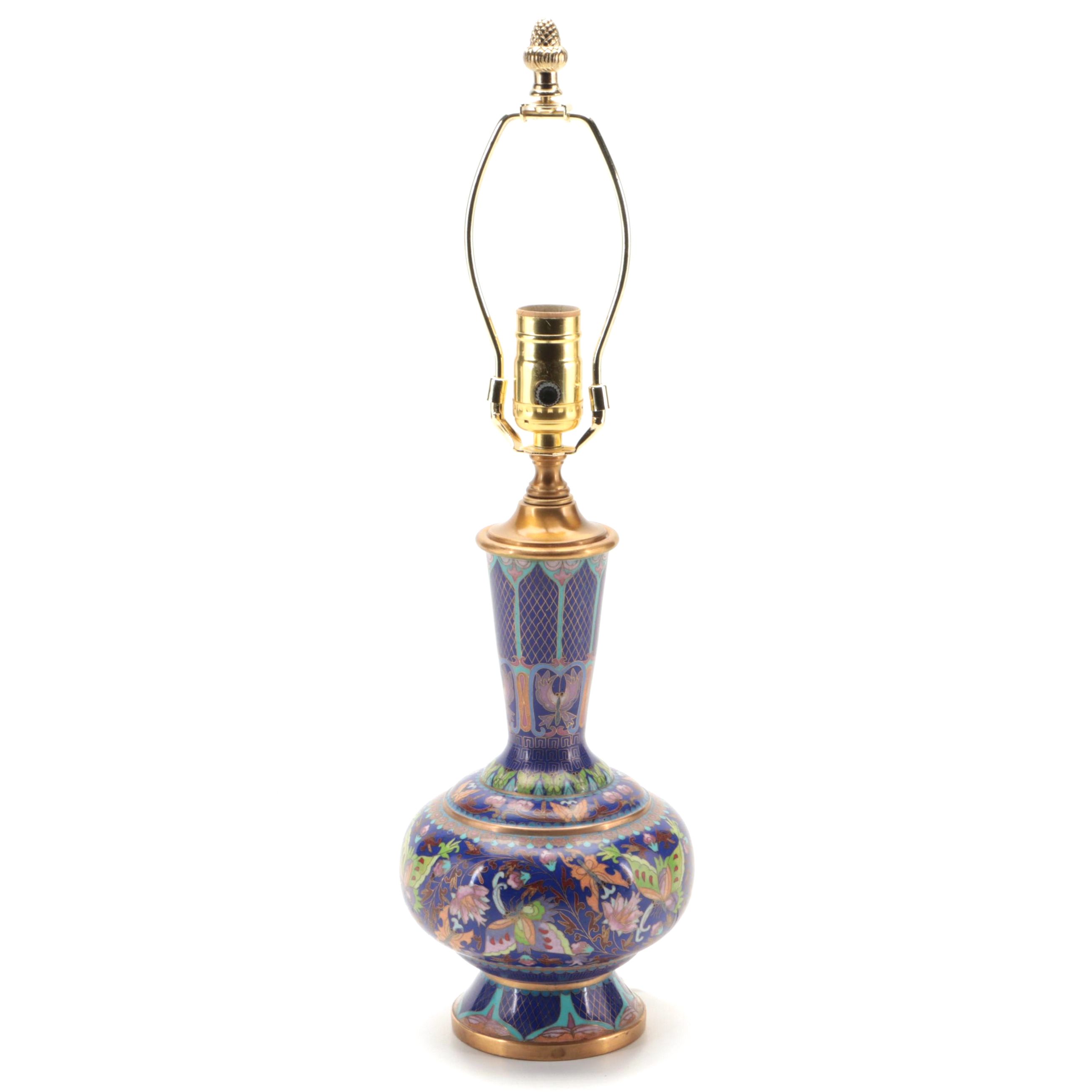 Chinese Cloisonné Butterfly Motif Vase Table Lamp, Mid to Late 20th Century