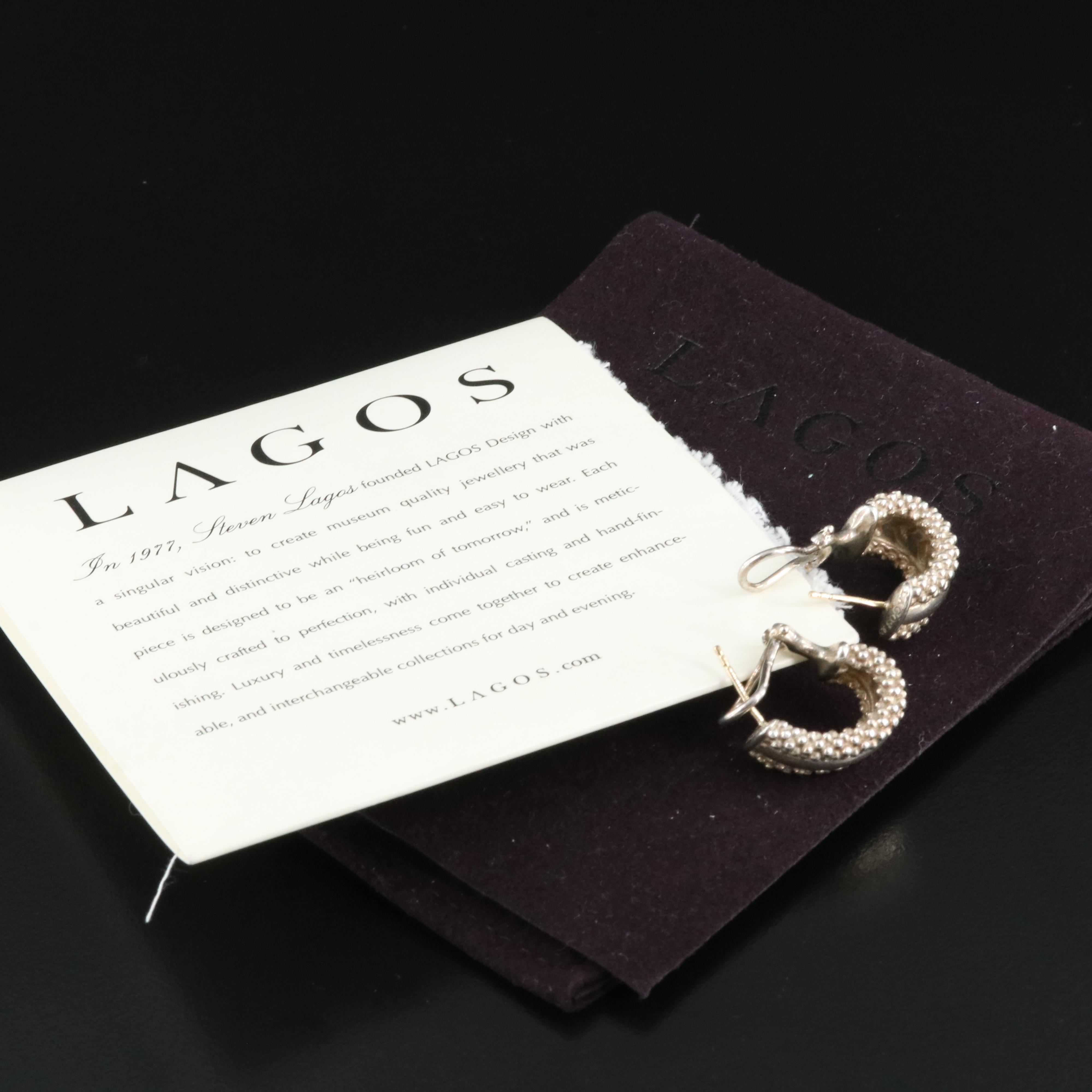 Lagos Signature Caviar Sterling Station Caviar Hoop Earrings