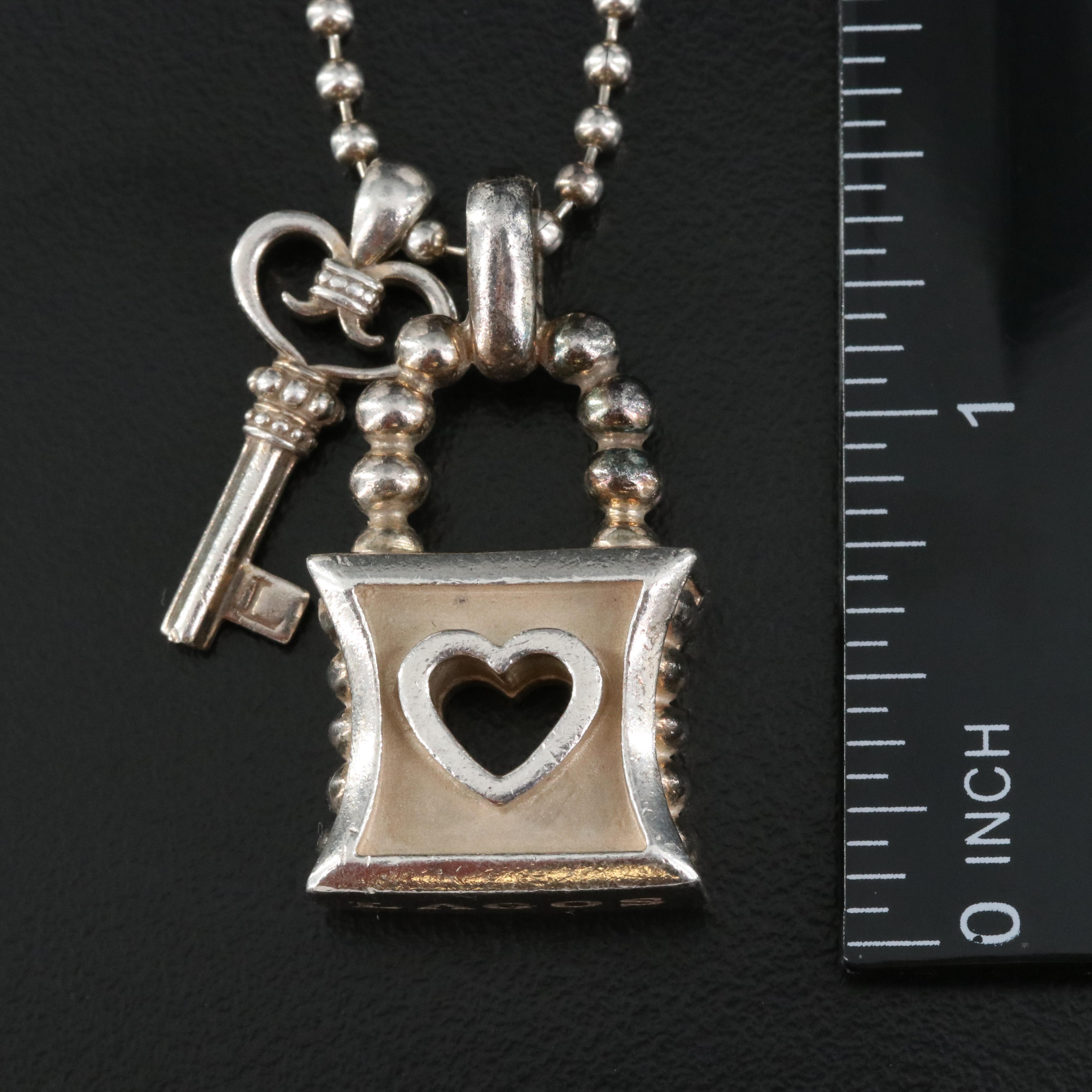 Lagos Sterling Heart Lock and "Signature Caviar" Key Pendant Necklace