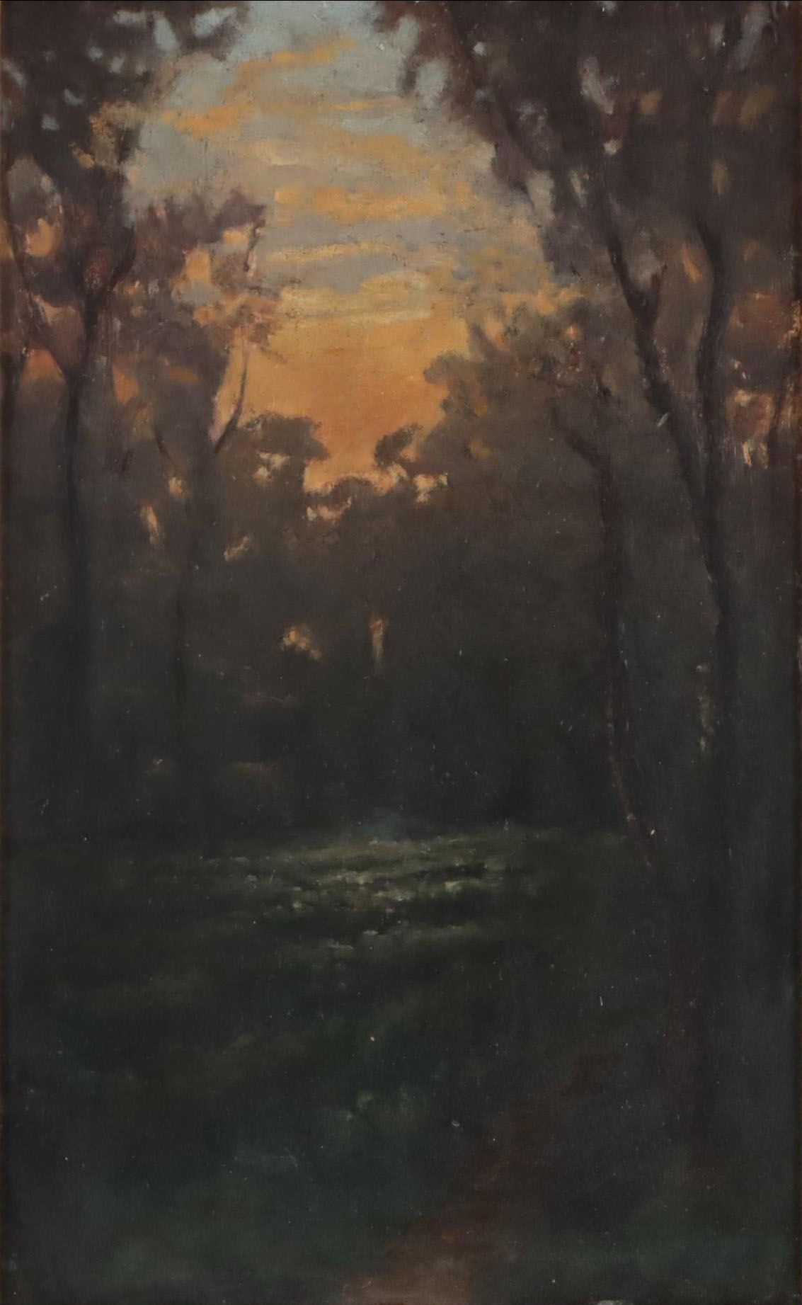 Tonalist Landscape Oil Painting "Dark Trees in Glade," Circa 1900