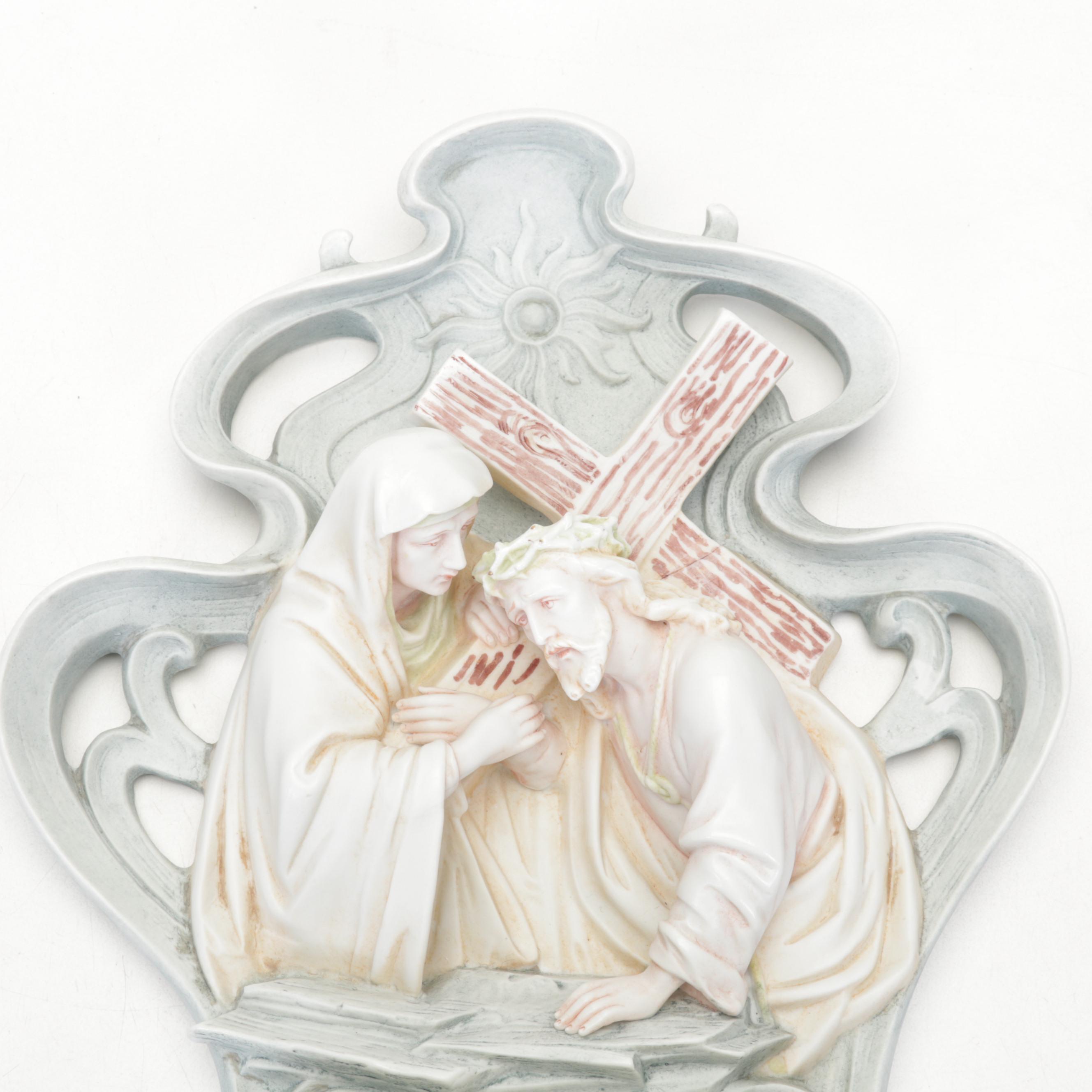 Volkstedt German Bisque Art Nouveau Holy Water Font