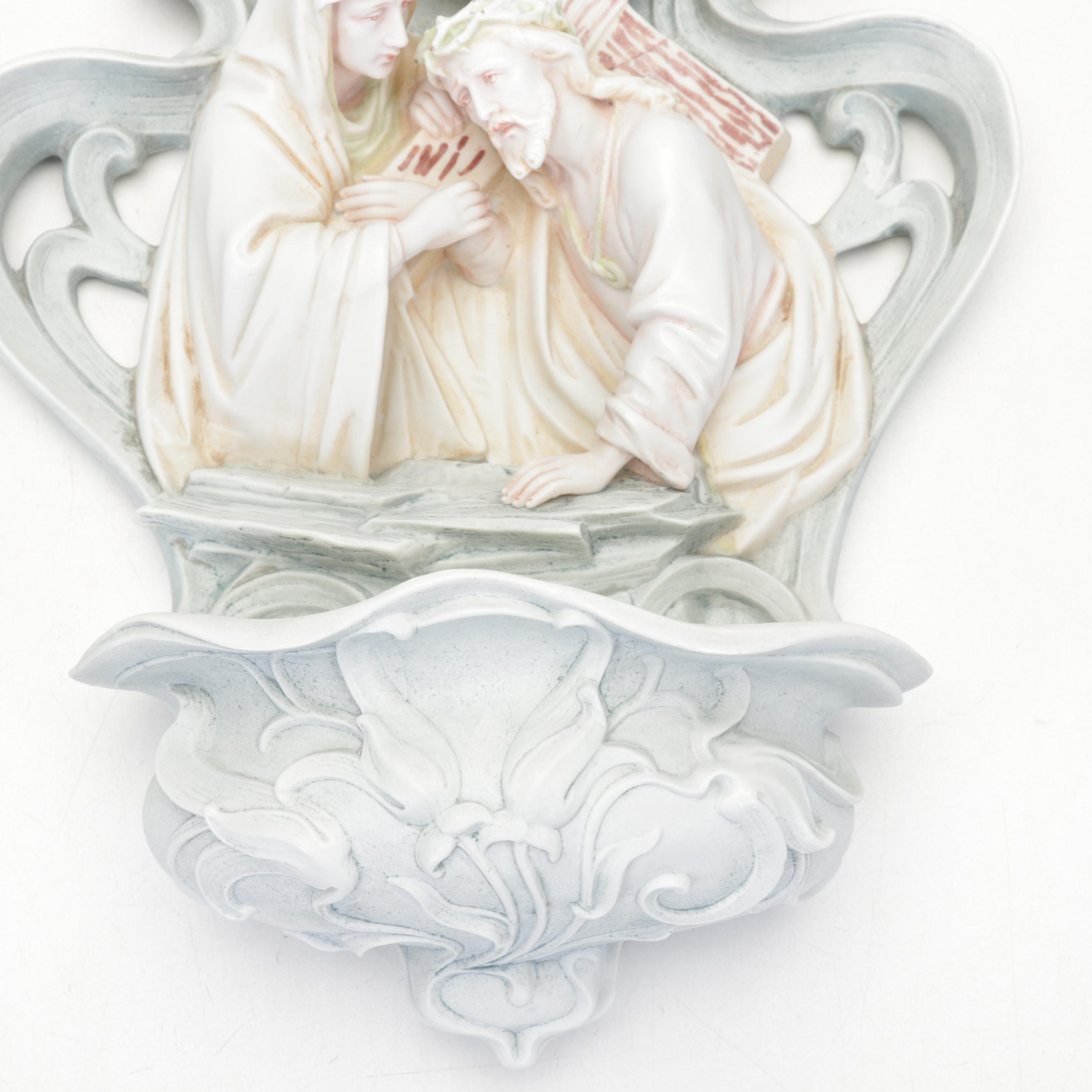 Volkstedt German Bisque Art Nouveau Holy Water Font