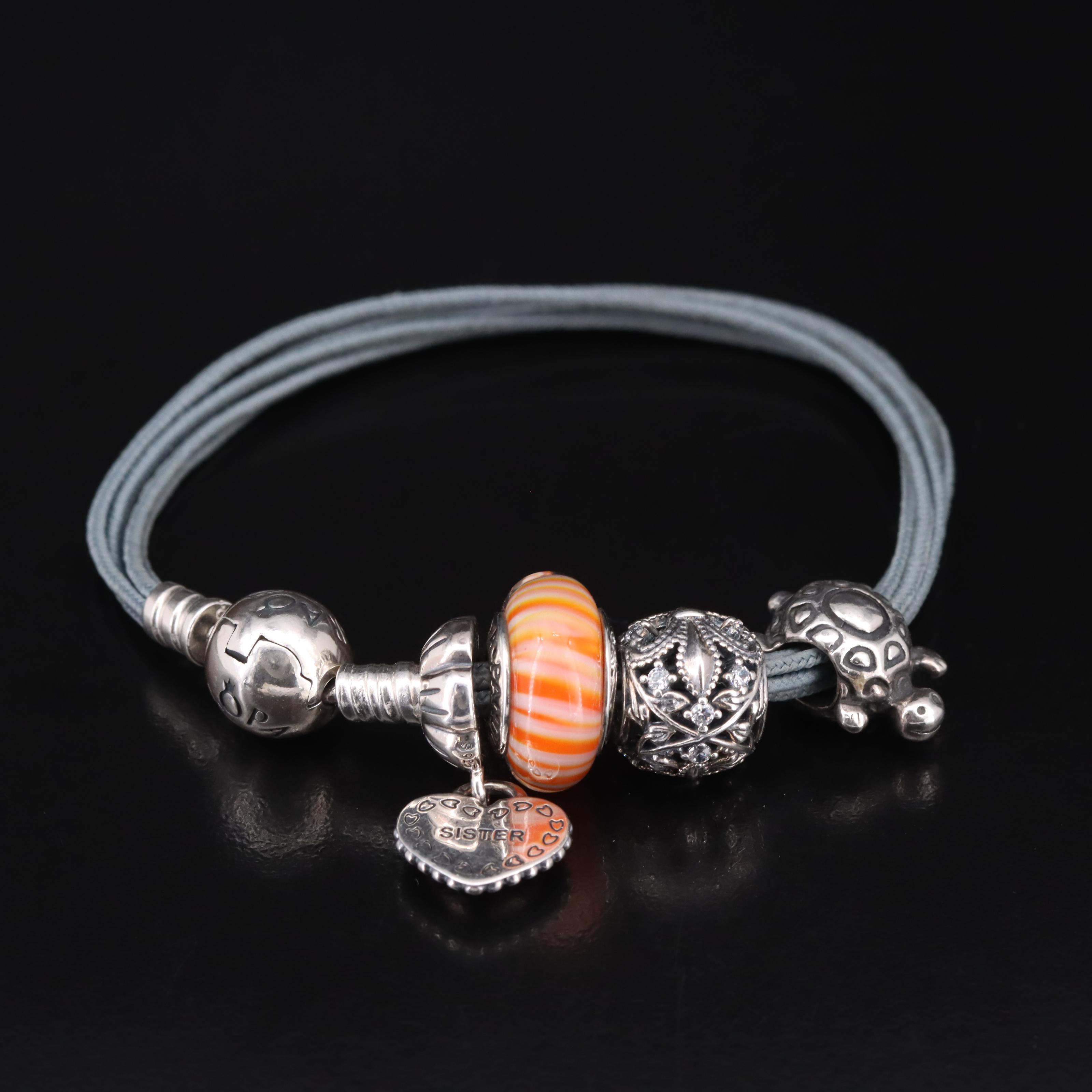 Pandora Sterling Bracelet with Glass Charm