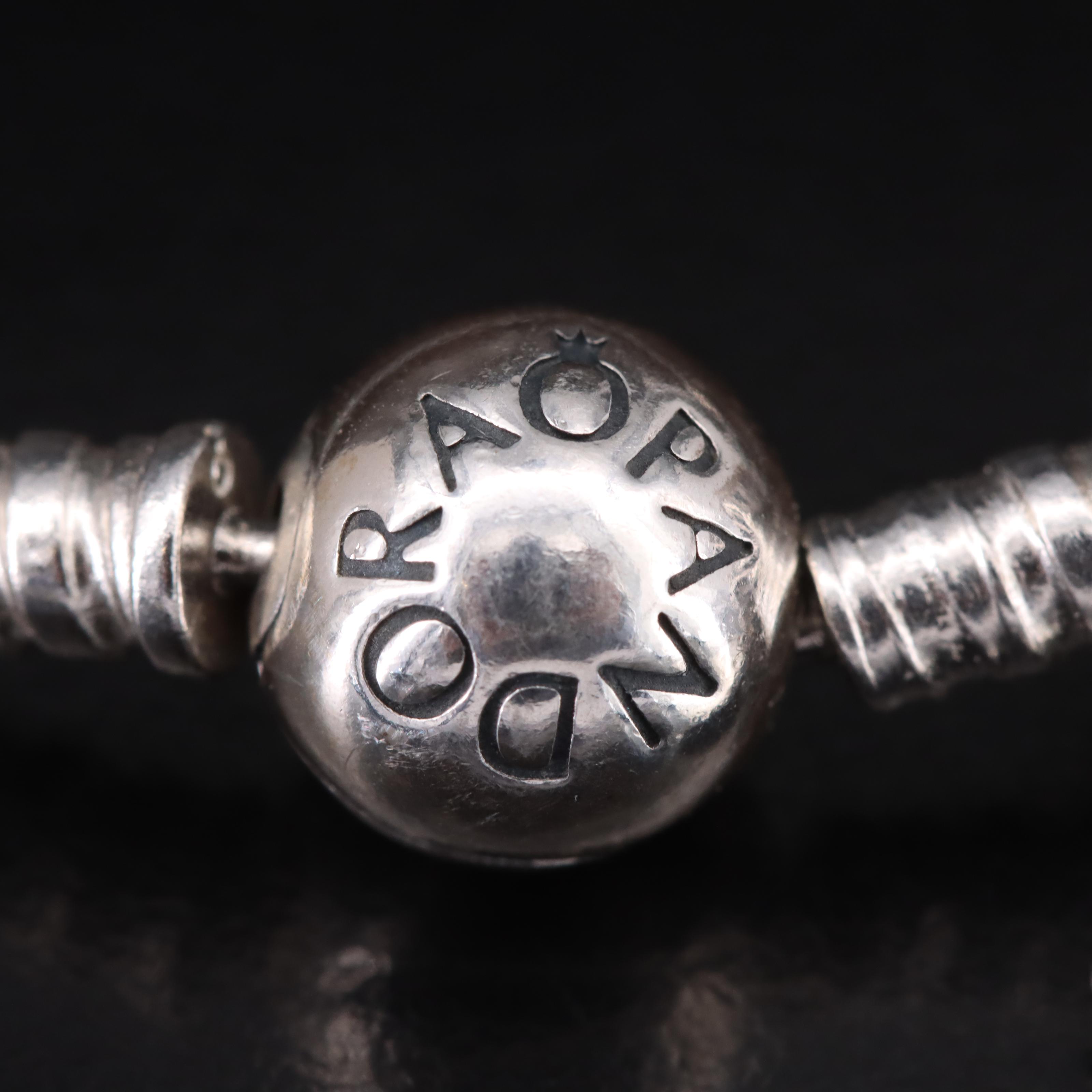 Pandora Sterling Bracelet with Glass Charm